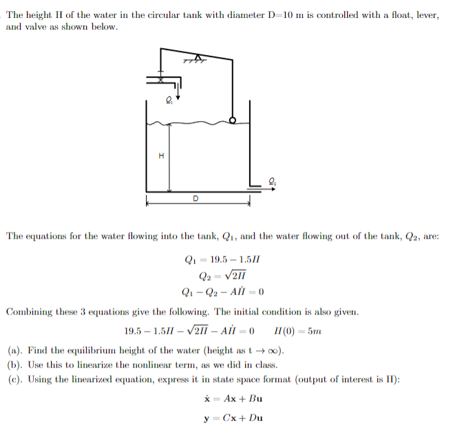 The height of the water in the circular tank with