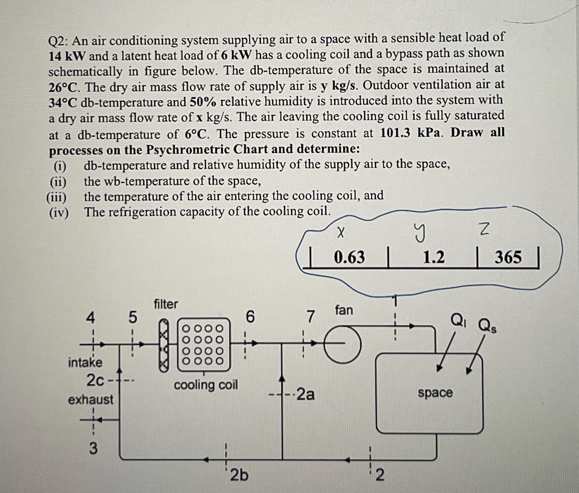 Please solve with psychrometric chart Q 2 : An