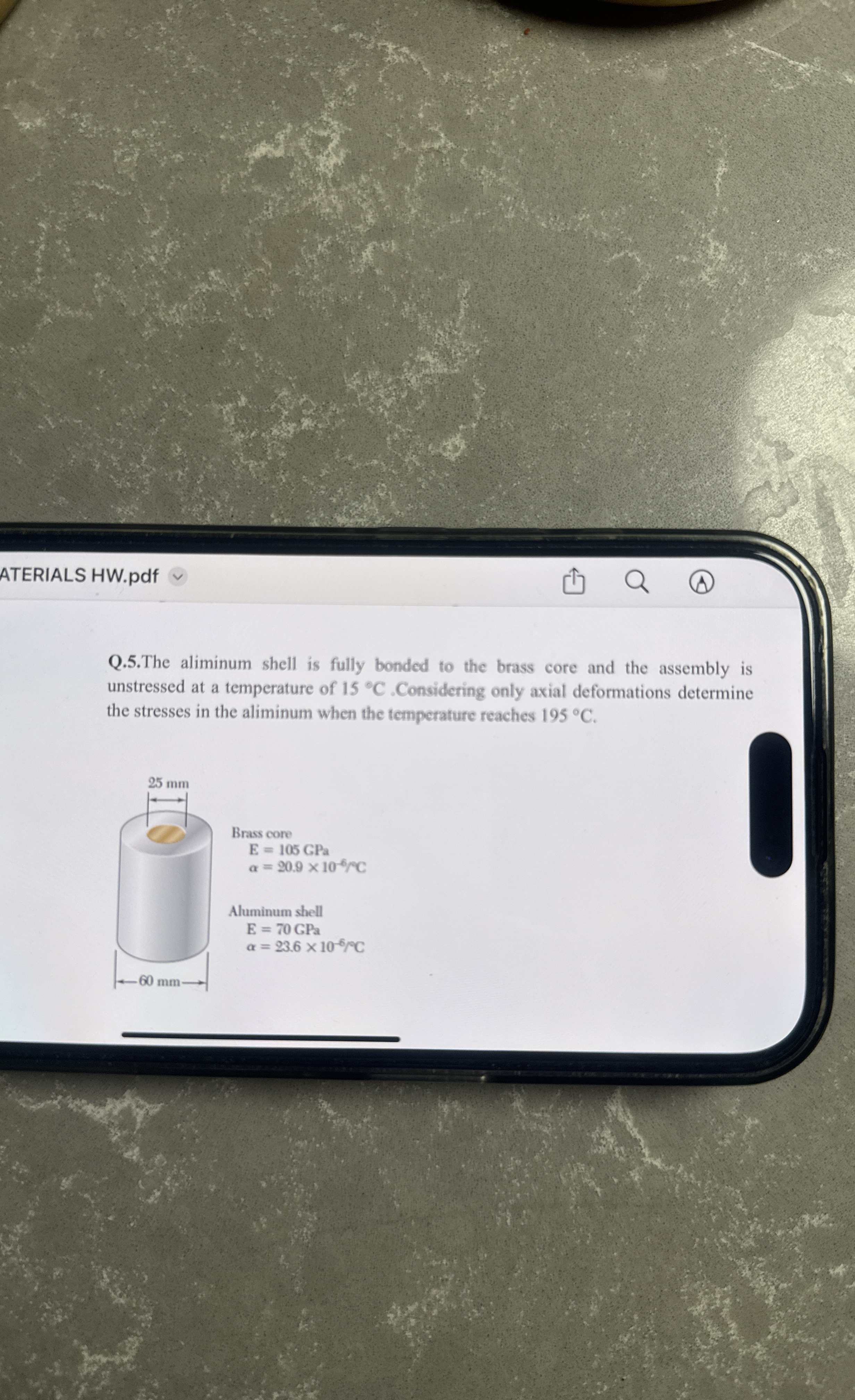 ATERIALS HW . pdf ( 1 ) Q . 5 . The aliminum