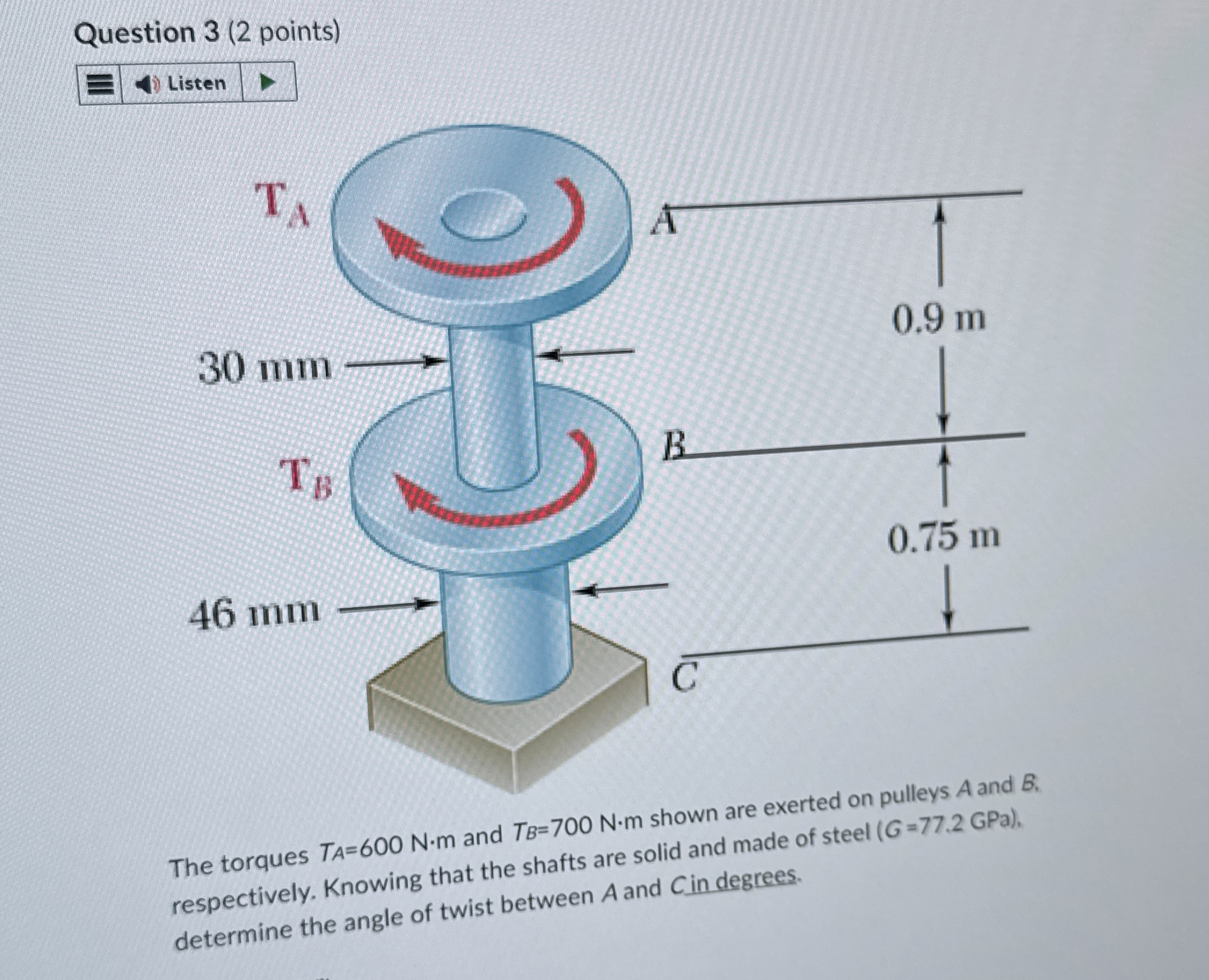 Question 3 ( 2 points ) The torques T A = 6 0 0 N
