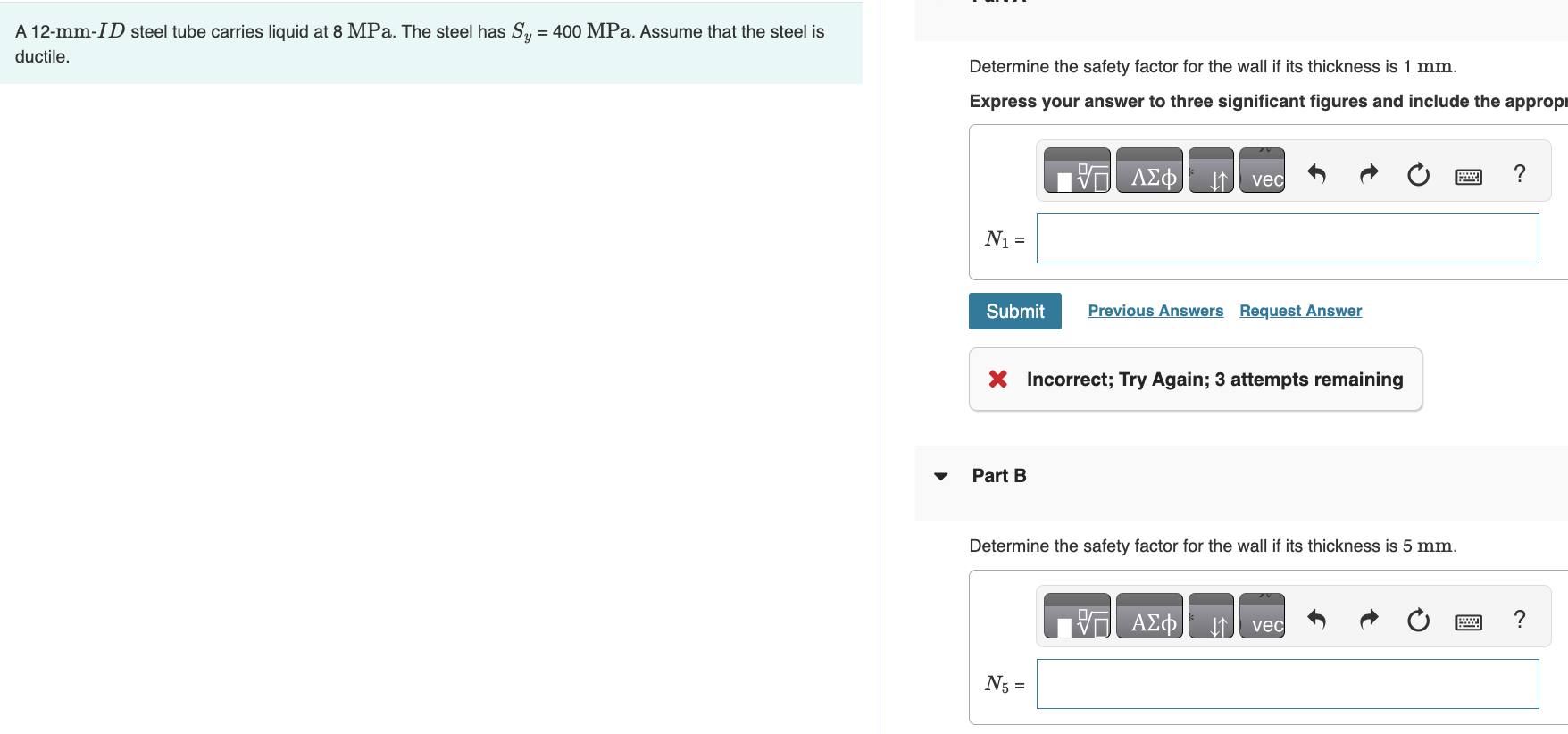 A 1 2 - mm - ID steel tube carries liquid at 8