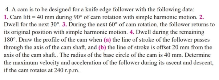 A cam is to be designed for a knife edge follower