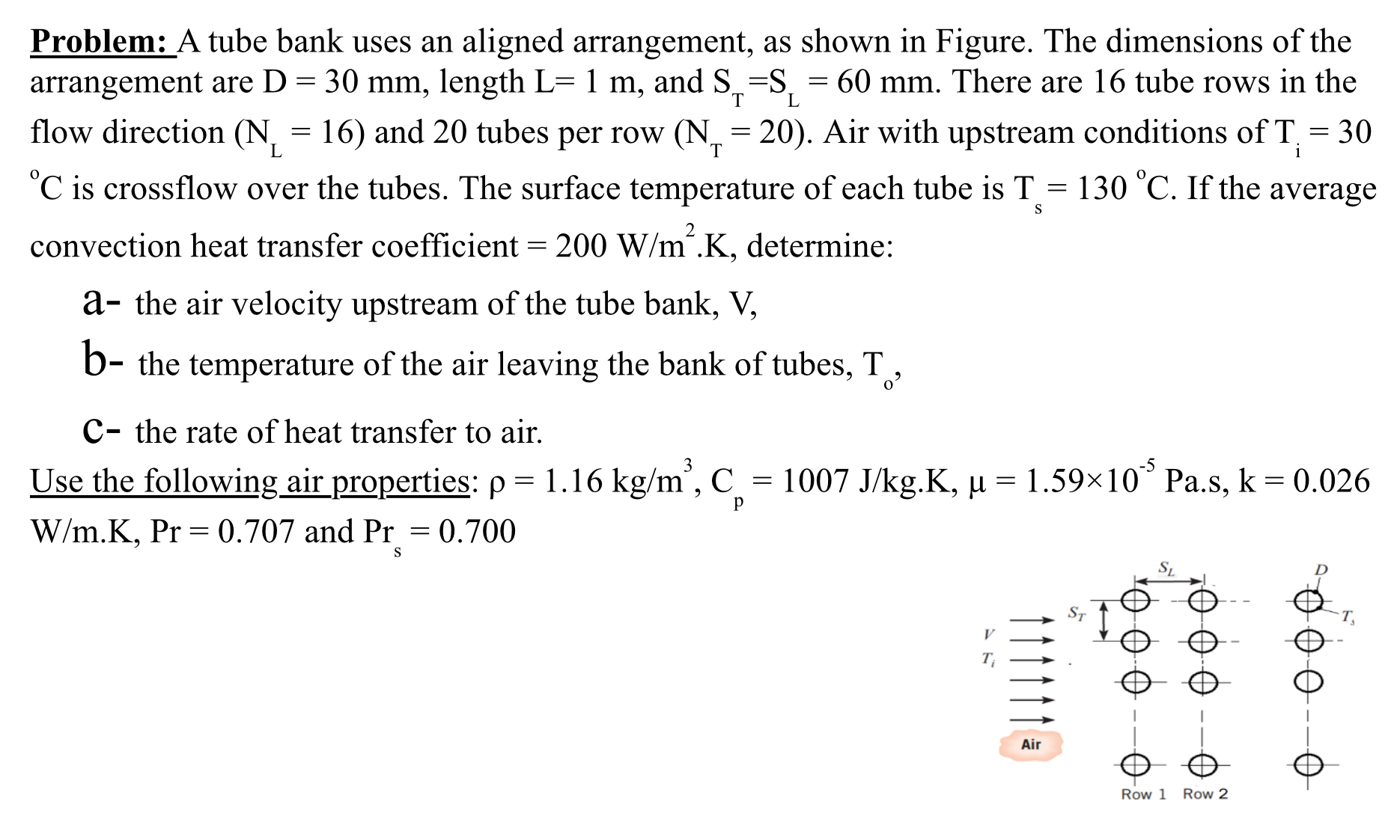 Problem: A tube bank uses an aligned arrangement,