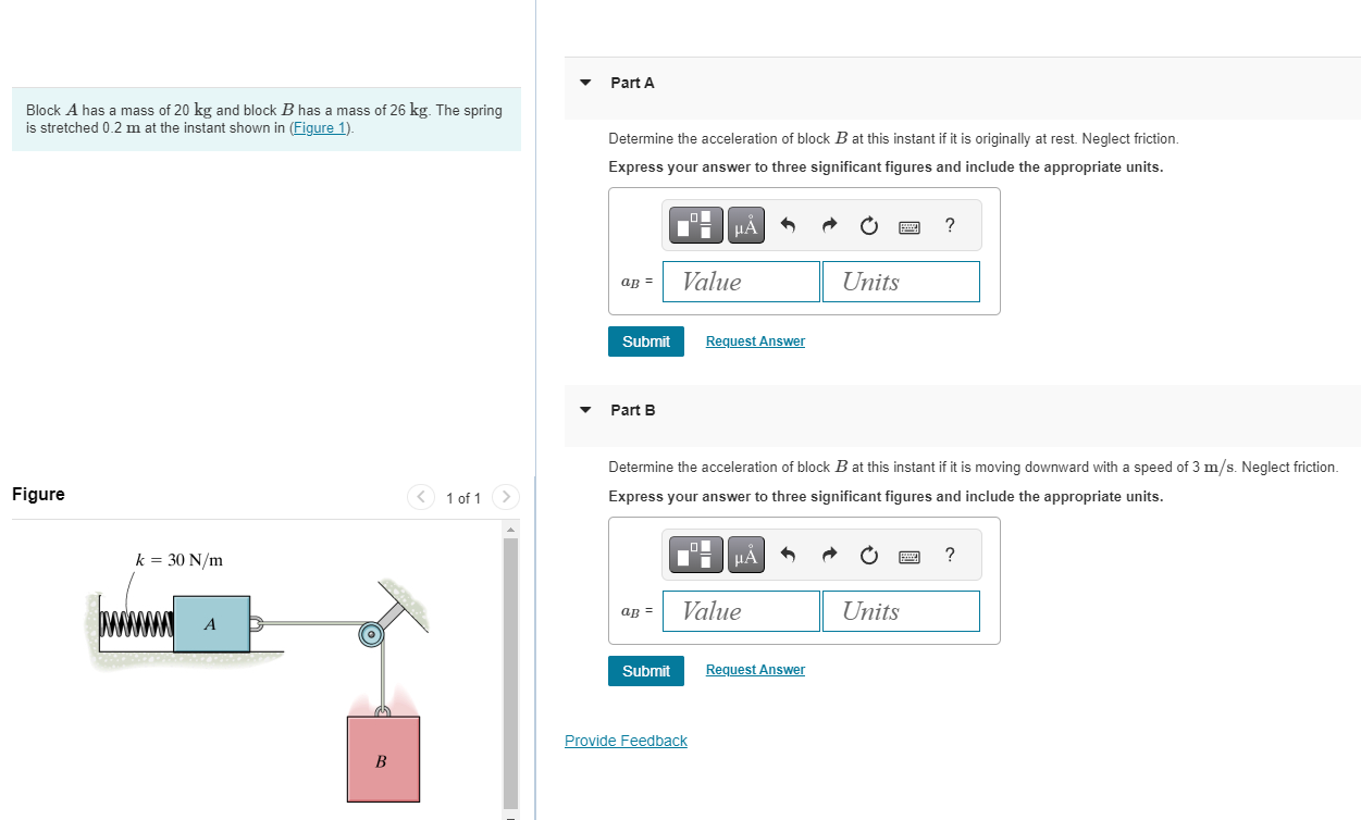 Block A has a mass of 2 0 kg and block B has a