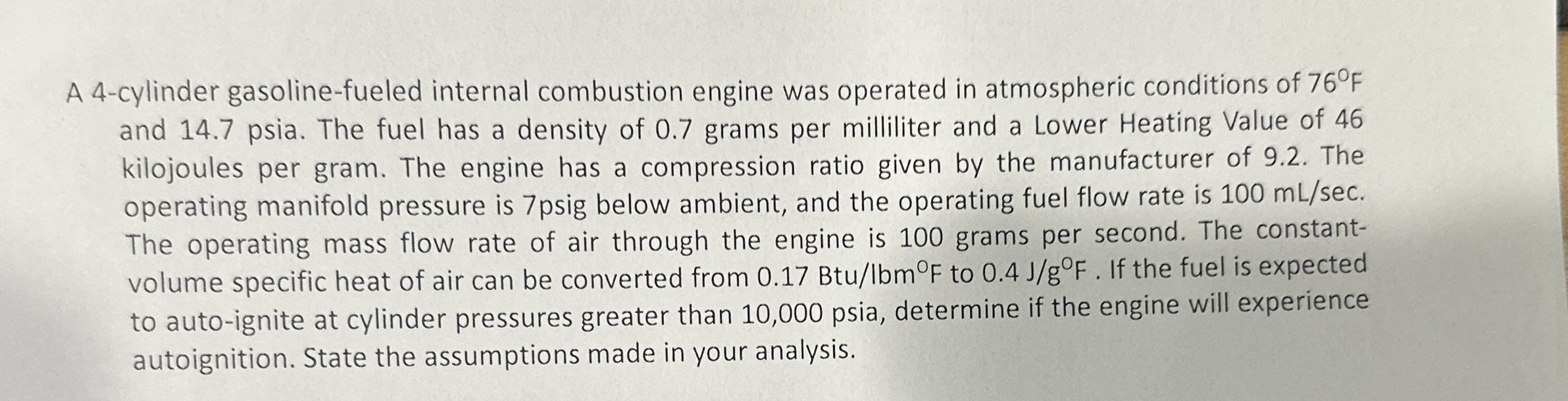 A 4 - cylinder gasoline - fueled internal