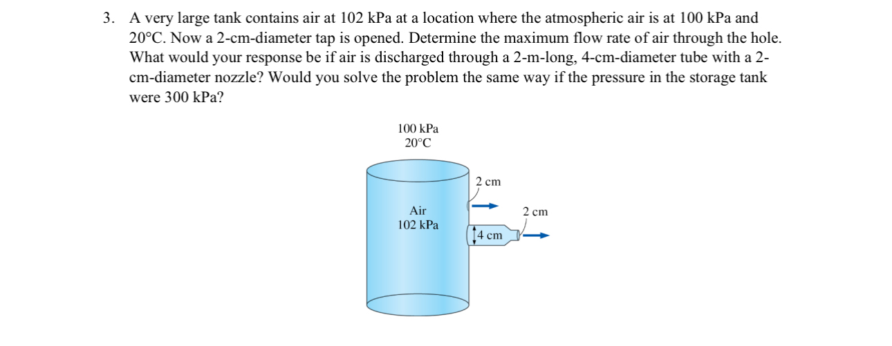 A very large tank contains air at 1 0 2 kPa at a