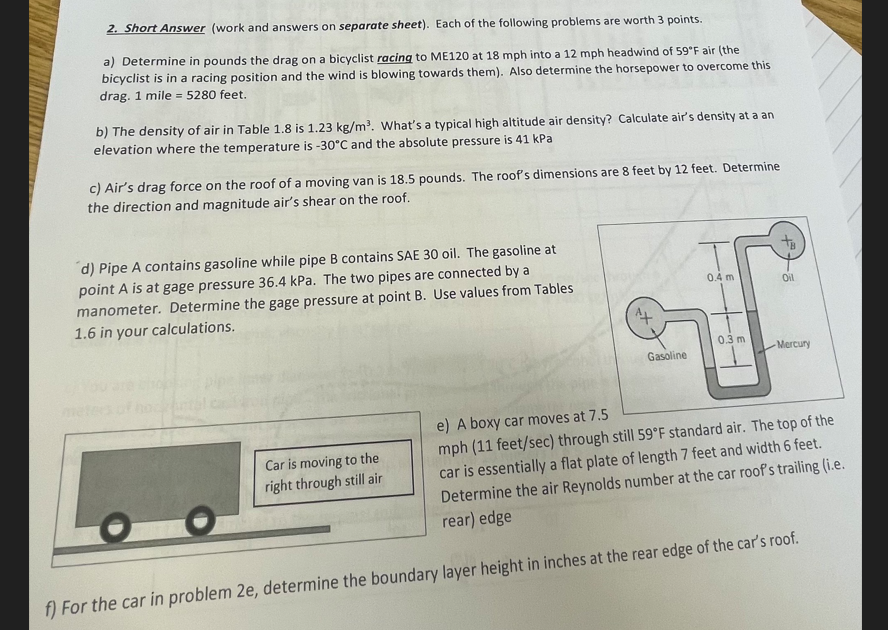 2 . Short Answer ( work and answers on separate