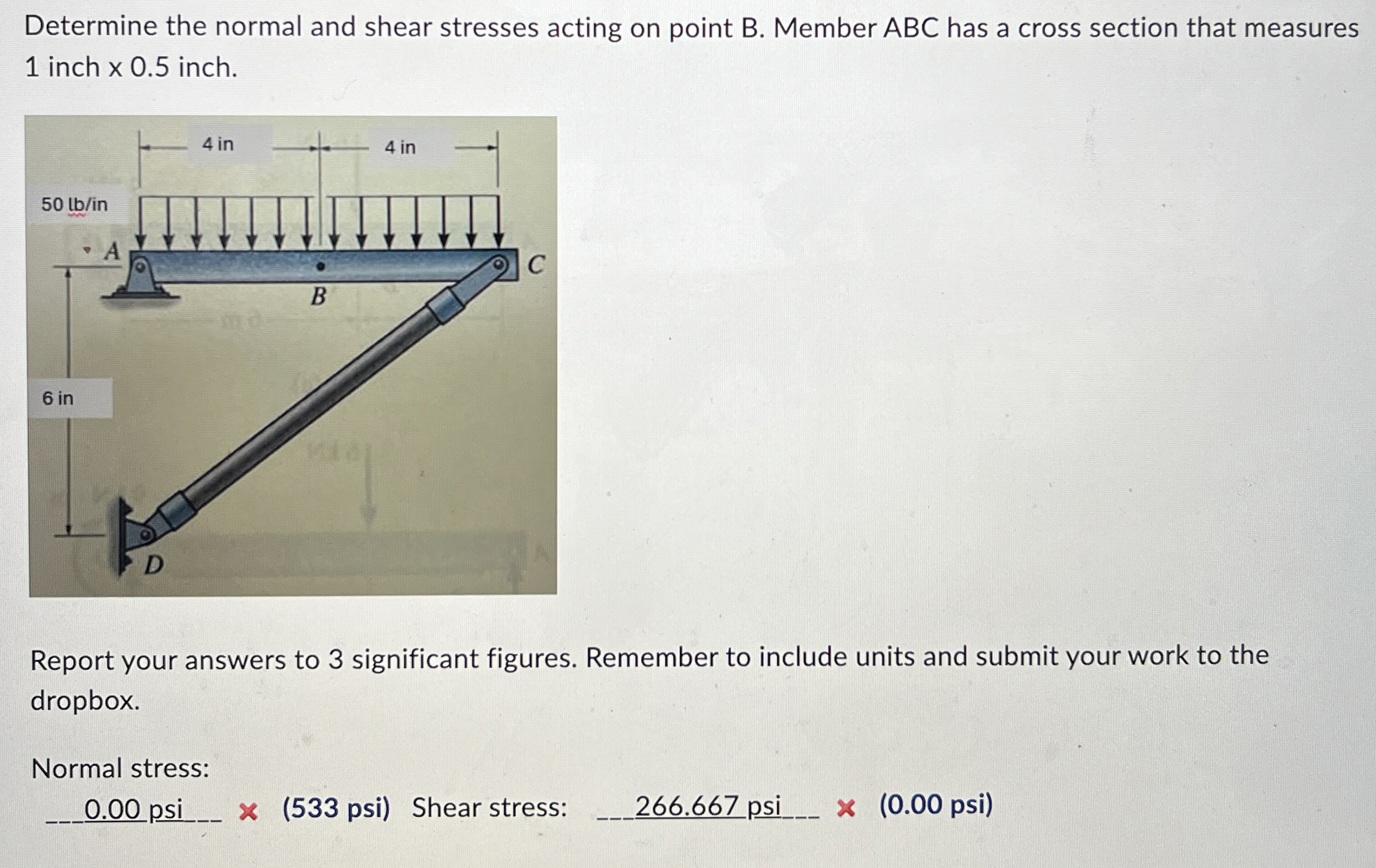 Determine the normal and shear stresses acting on