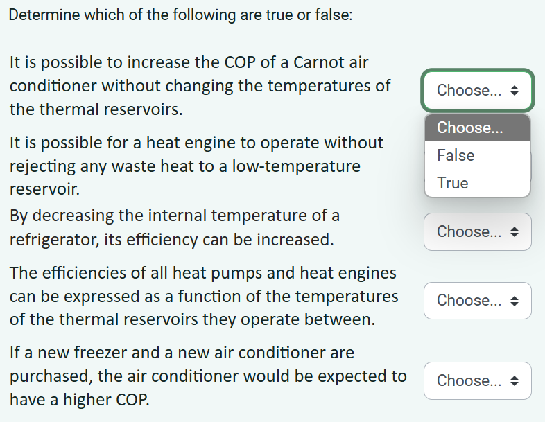 Determine which of the following are true or