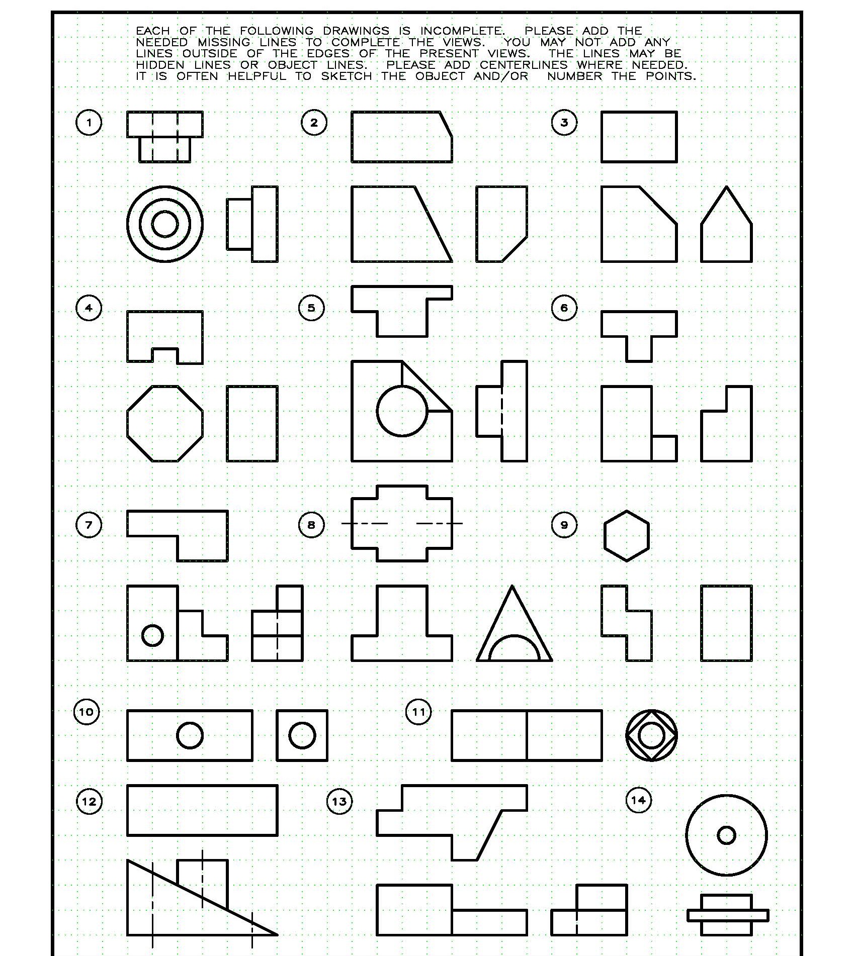 isometrics: fill in the missing lines, hidden
