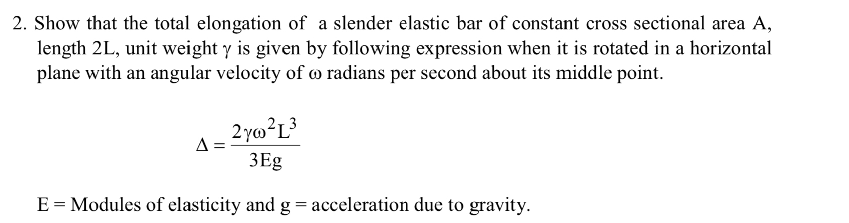 Show that the total elongation of a slender