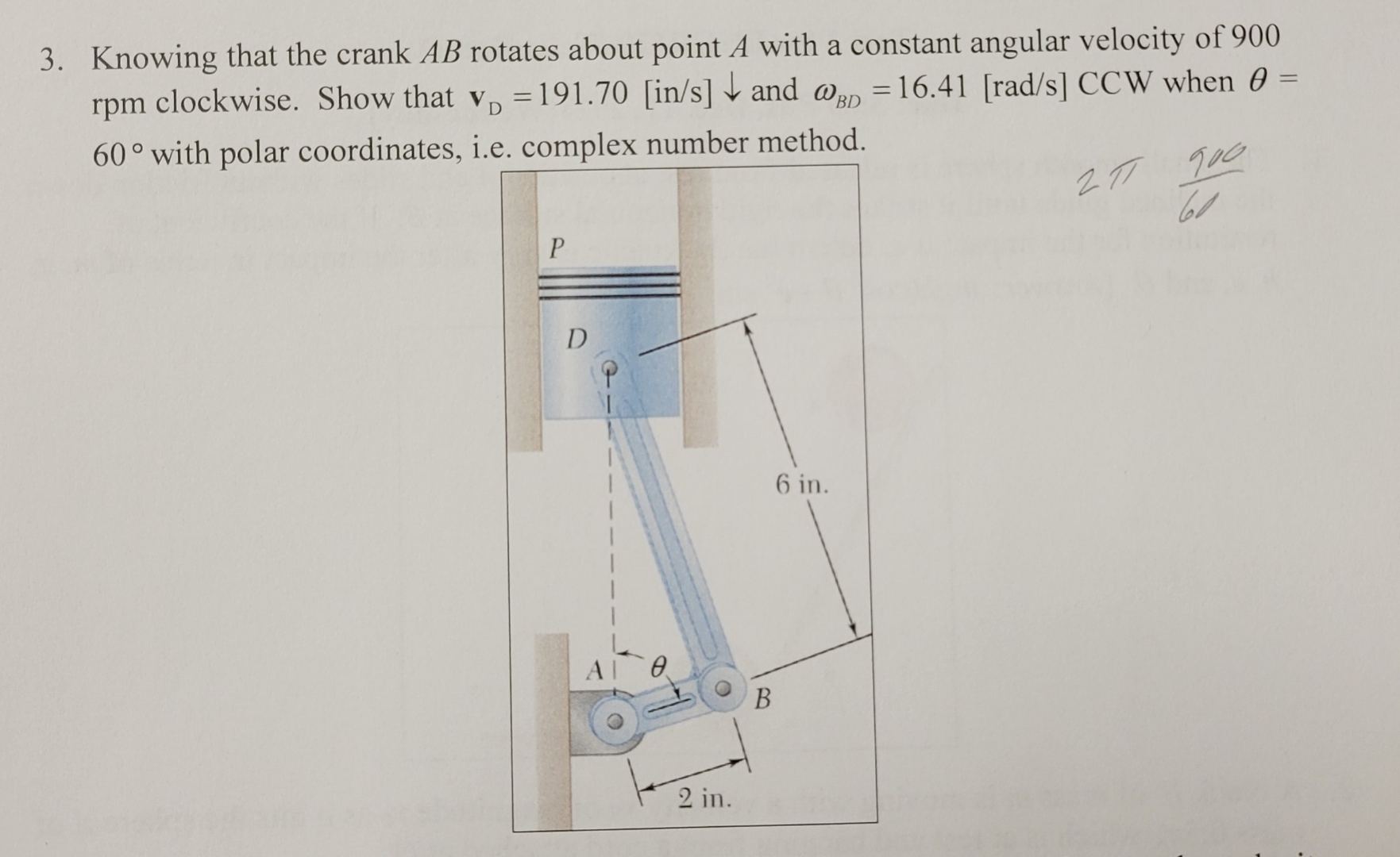 Knowing that the crank A B rotates about point A
