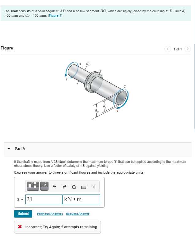 The shaft consists of a solid segment ABAB and a