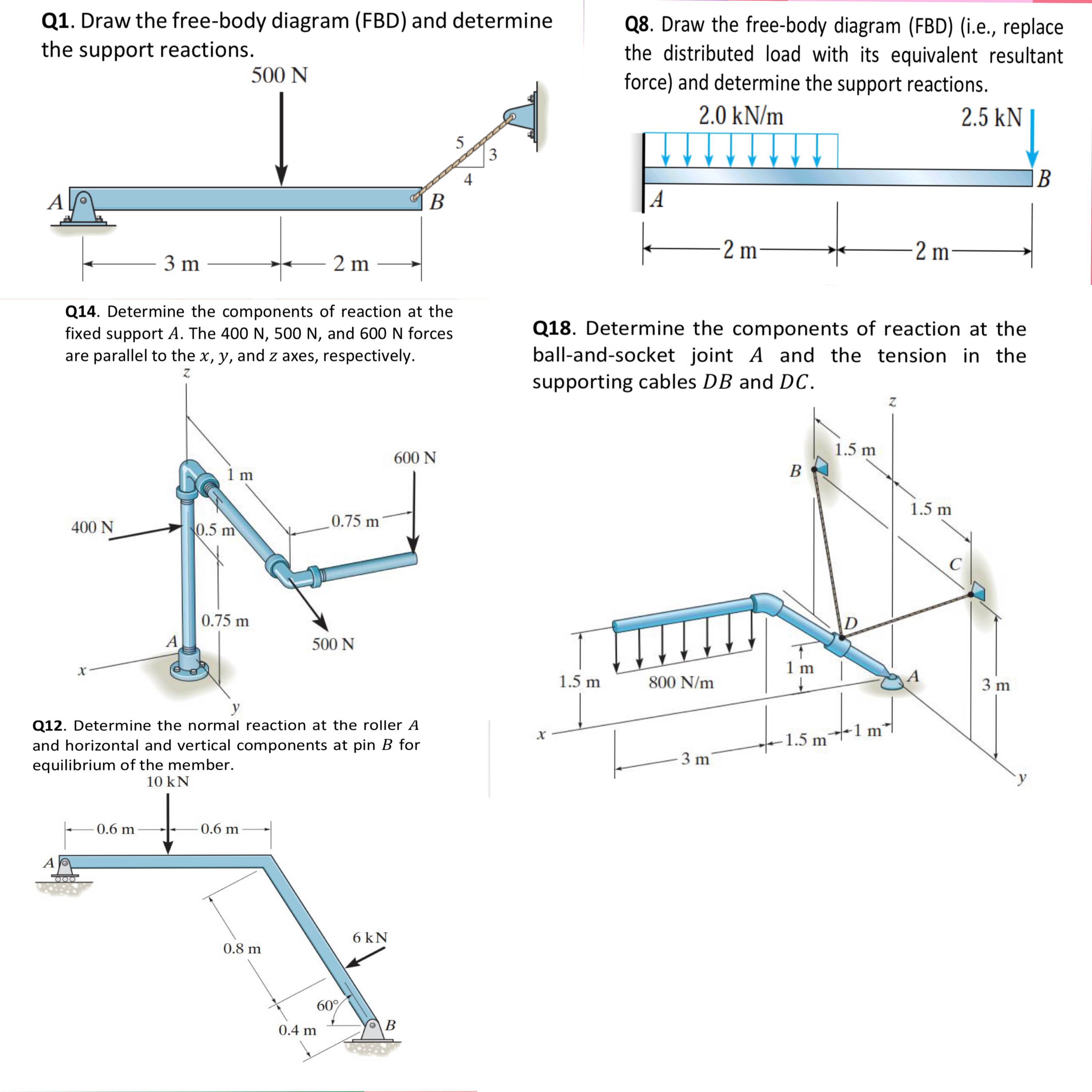 Q 1 . Draw the free - body diagram ( FBD ) and