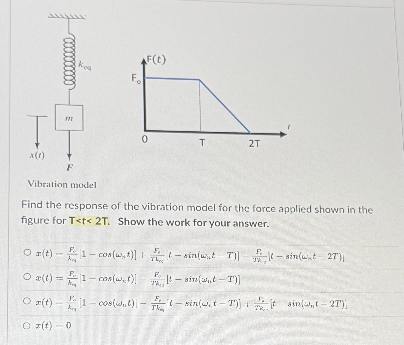 Vibration model Find the response of the
