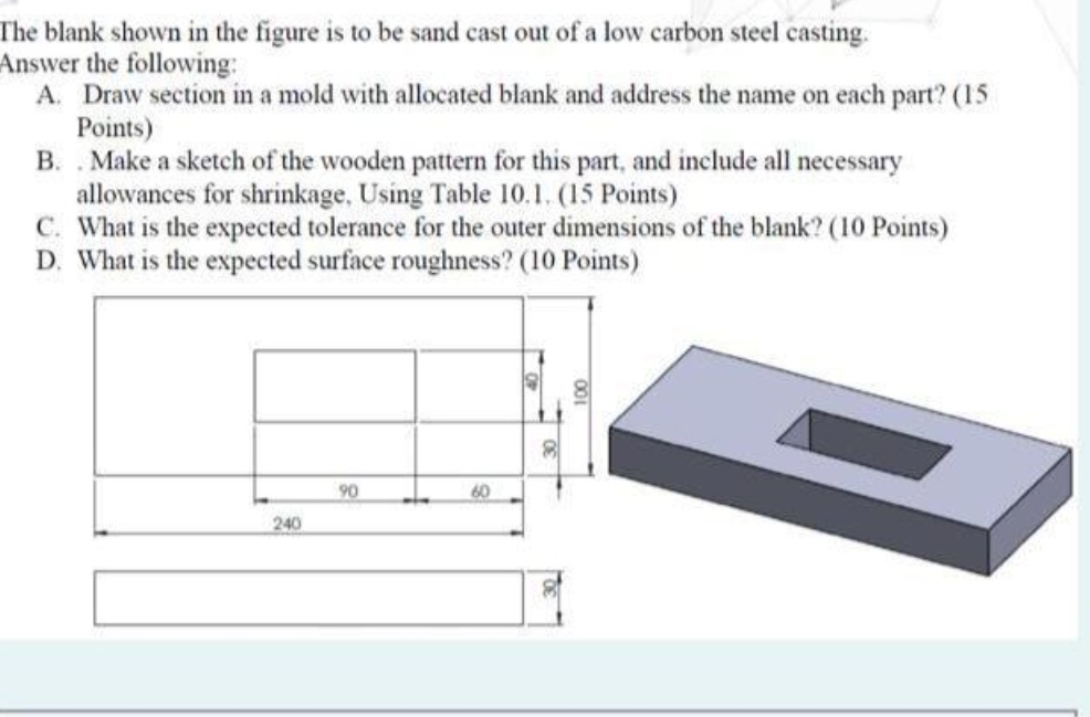 The blank shown in the figure is to be sand cast