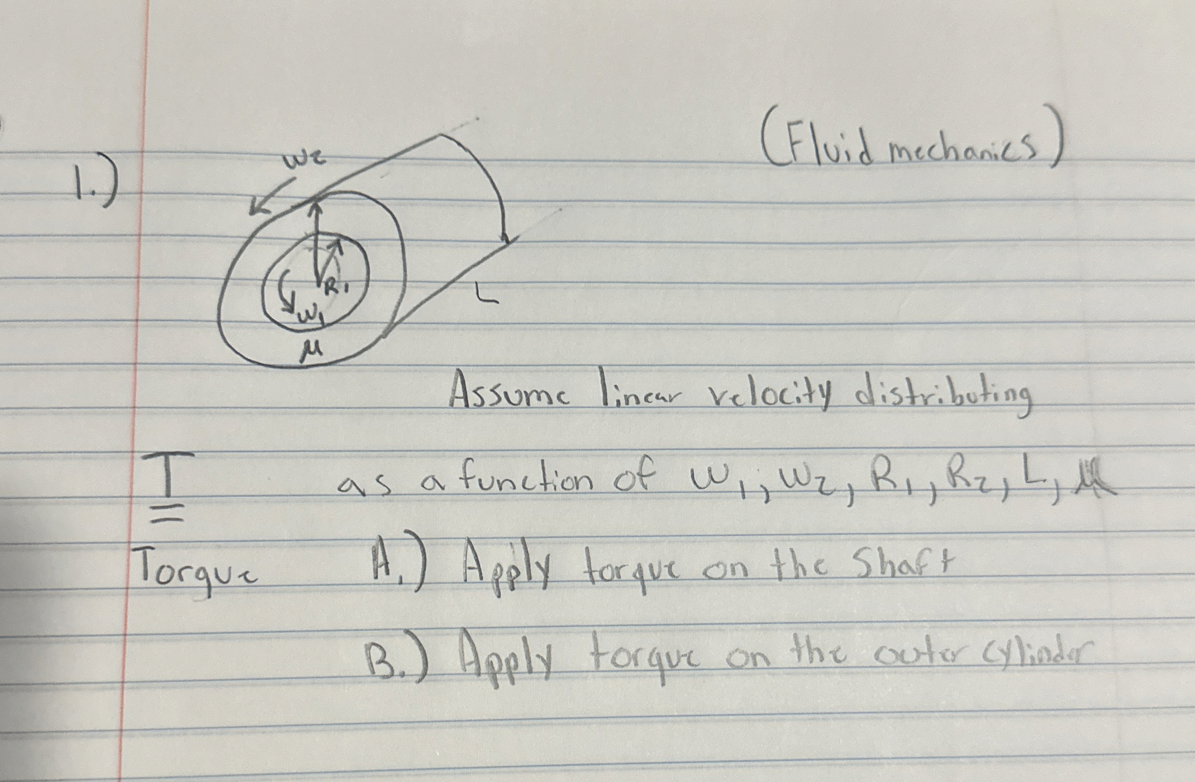 1 . ) ( Fluid mechanics ) Hssume linear velocity