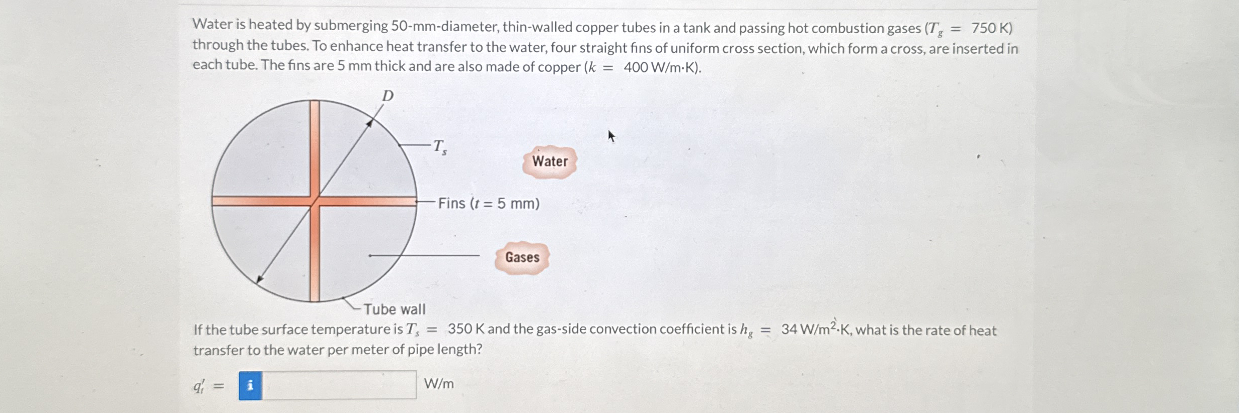 Water is heated by submerging 5 0 - mm -