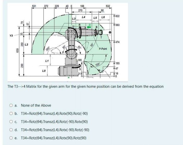 The T 3 - - > 4 Matrix for the given arm for the
