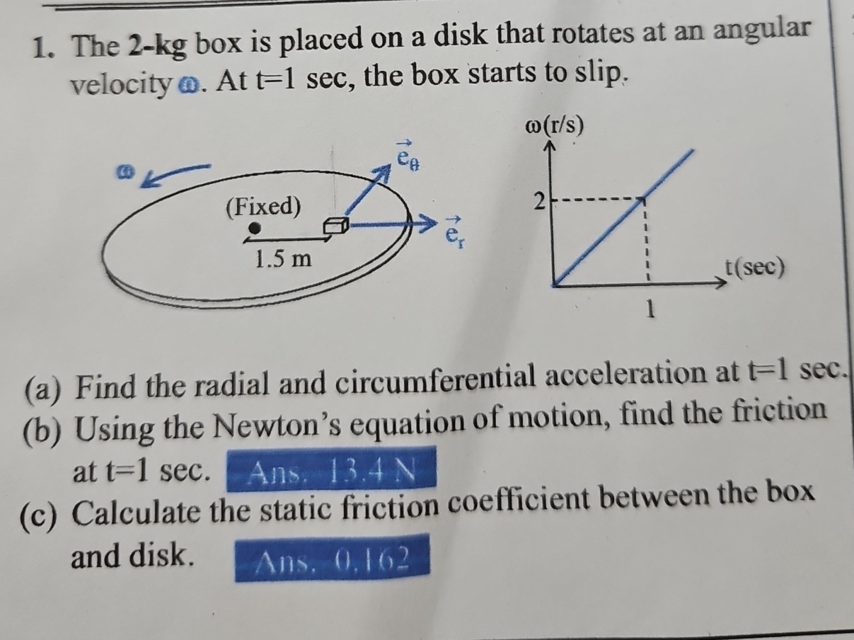 The 2 - k g box is placed on a disk that rotates