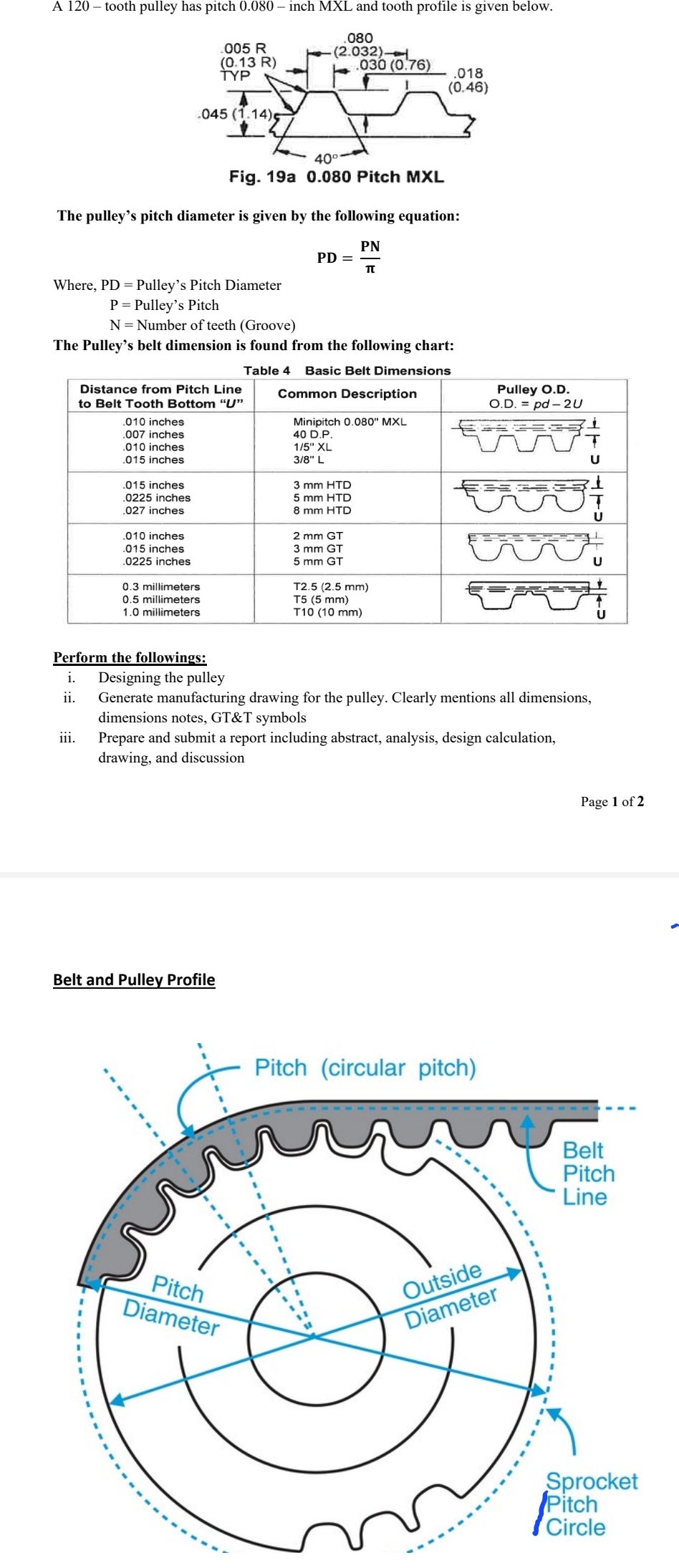 A 1 2 0 - tooth pulley has pitch 0 . 0 8 0 - inch