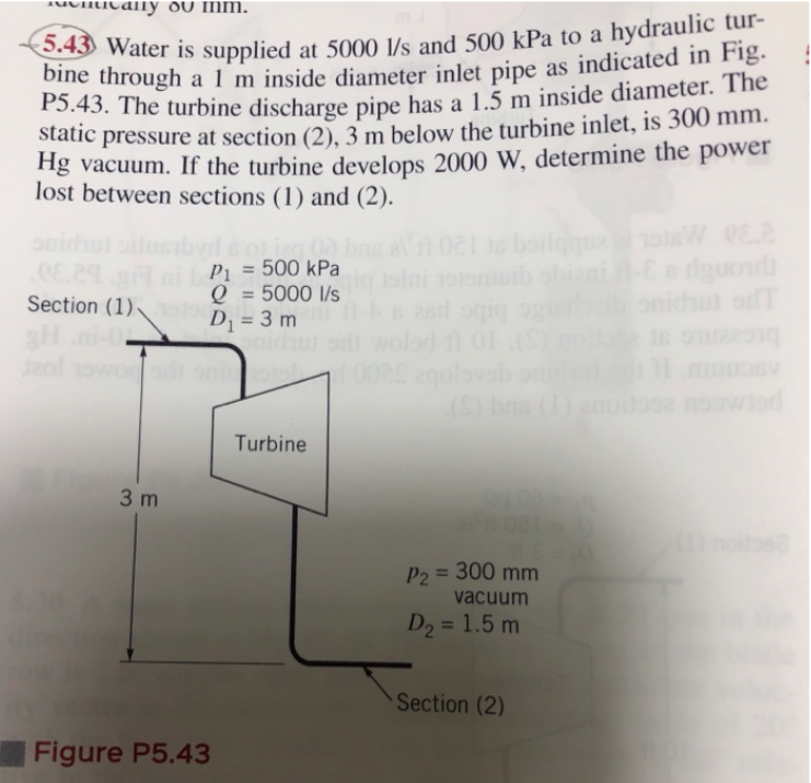 Water is supplied at 5 0 0 0 l s and 5 0 0 kPa to