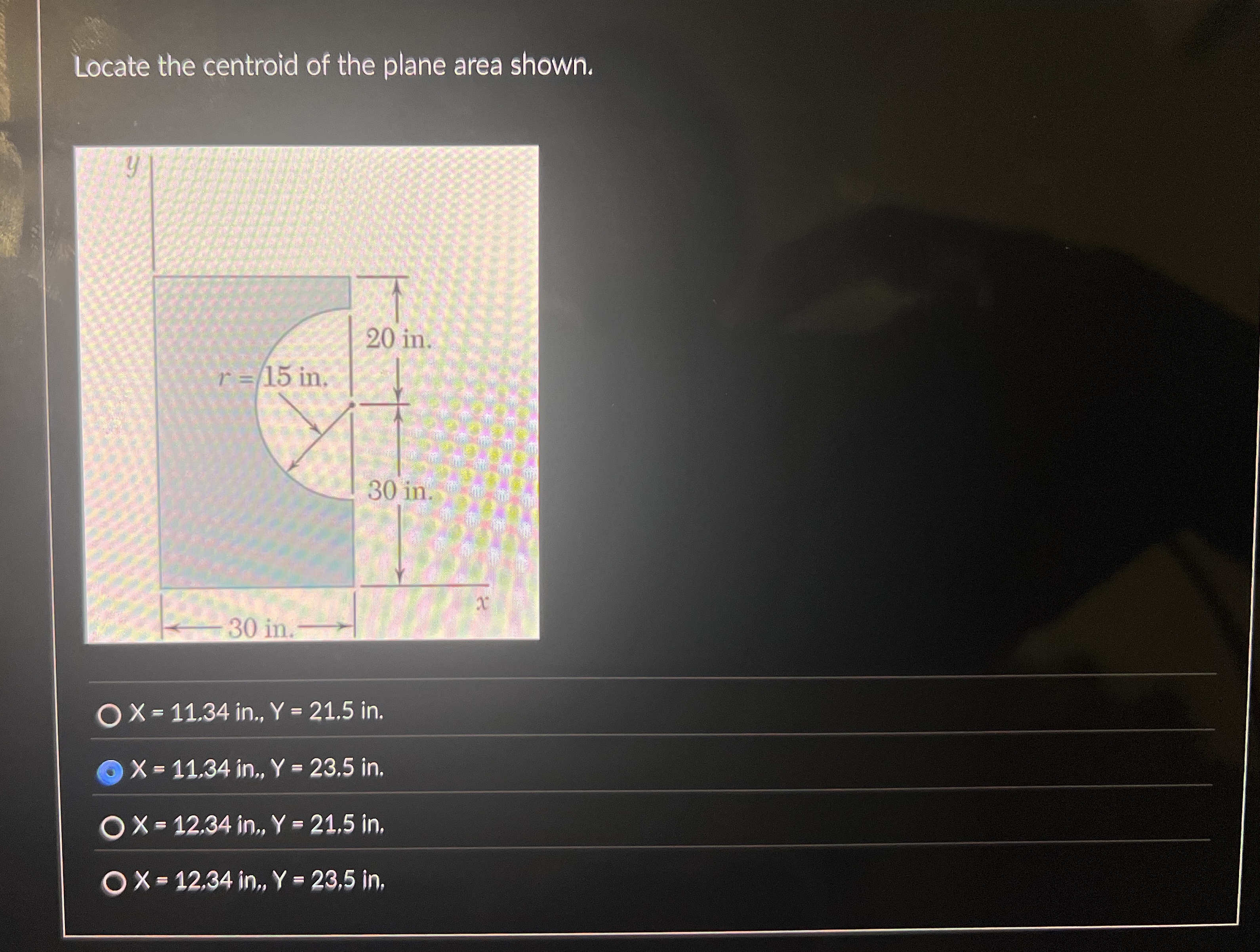 Locate the centroid of the plane area shown. x =