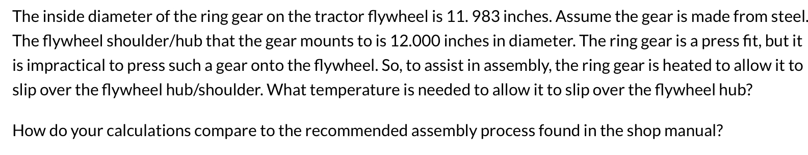 The inside diameter of the ring gear on the