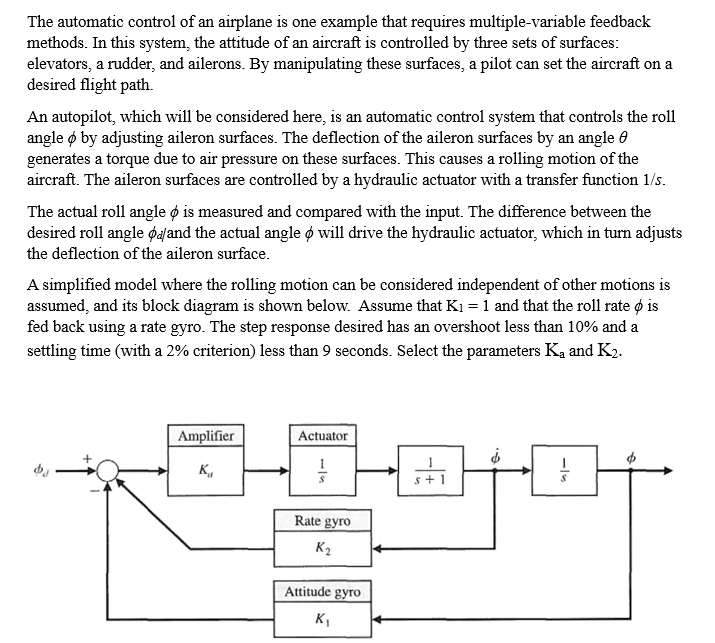 The automatic control of an airplane is one