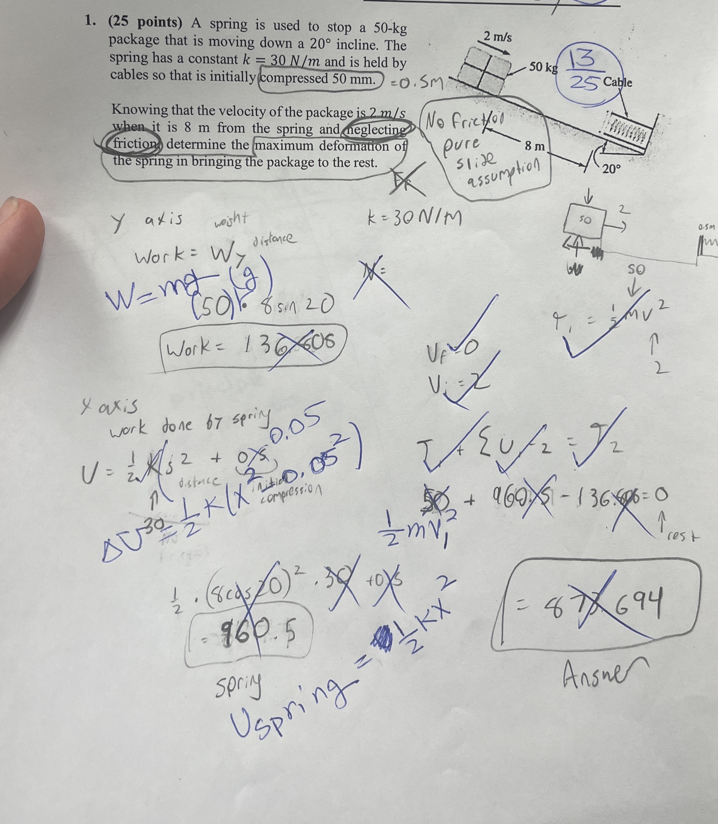 ( 2 5 points ) A spring is used to stop a 5 0 - k