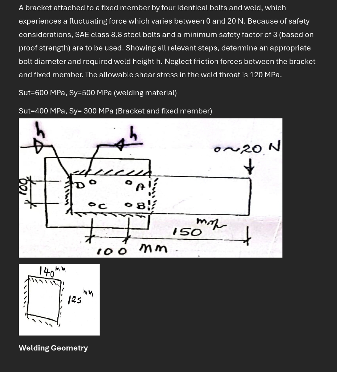 A bracket attached to a fixed member by four