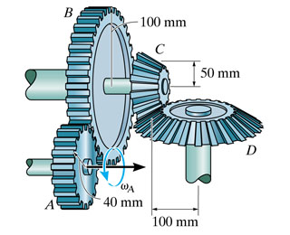 The motor turns gear A with an angular