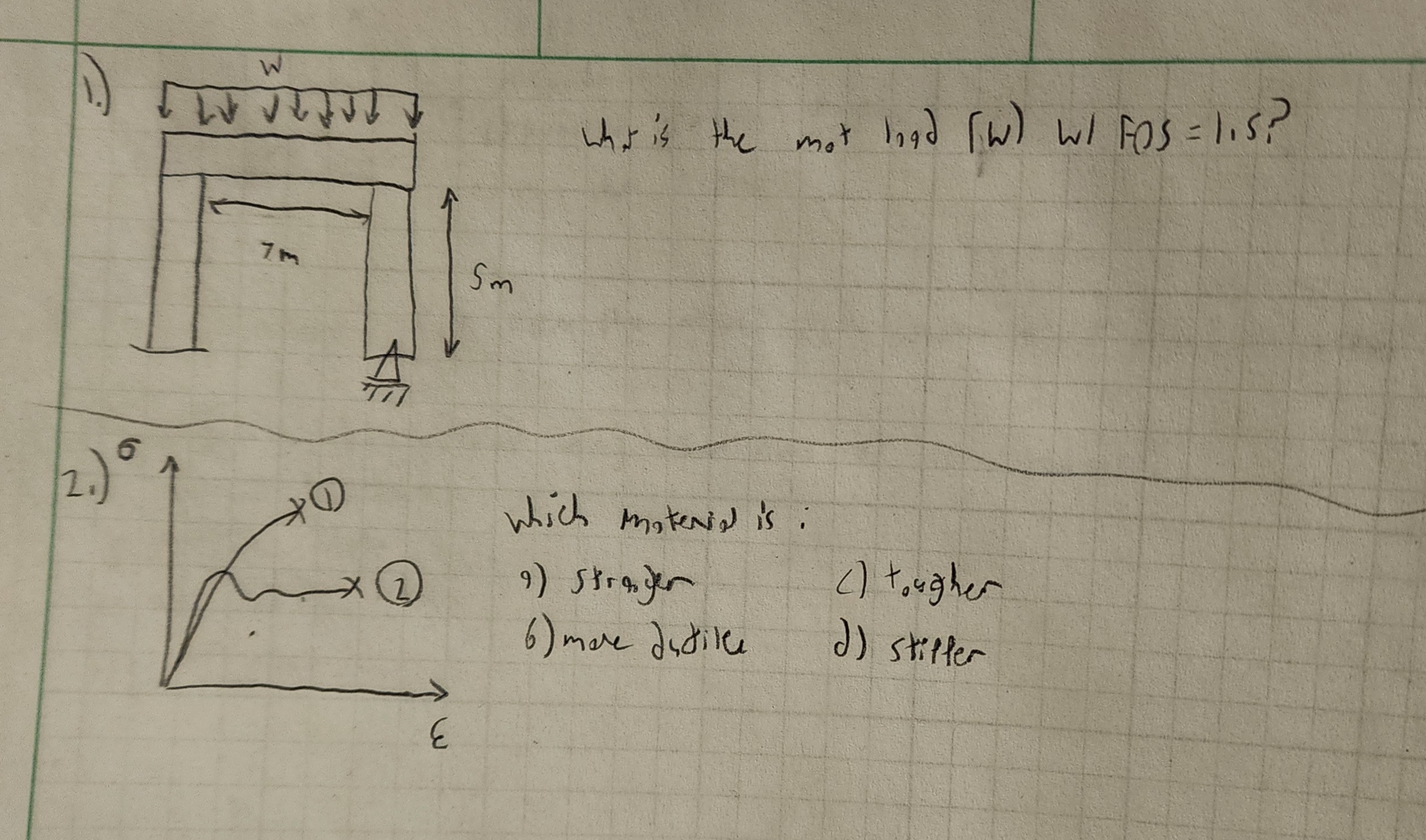 1 . ) what is the max load ( w ) with FOS factor