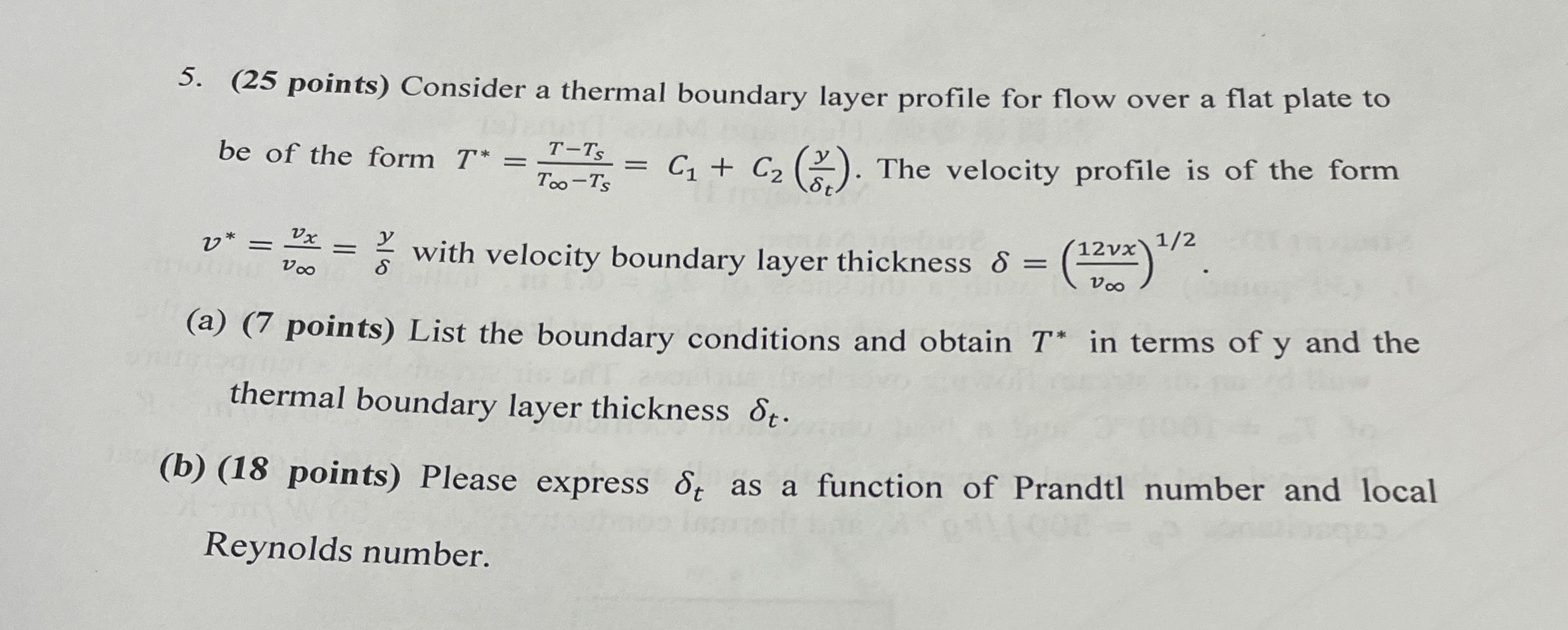 ( 2 5 points ) Consider a thermal boundary layer