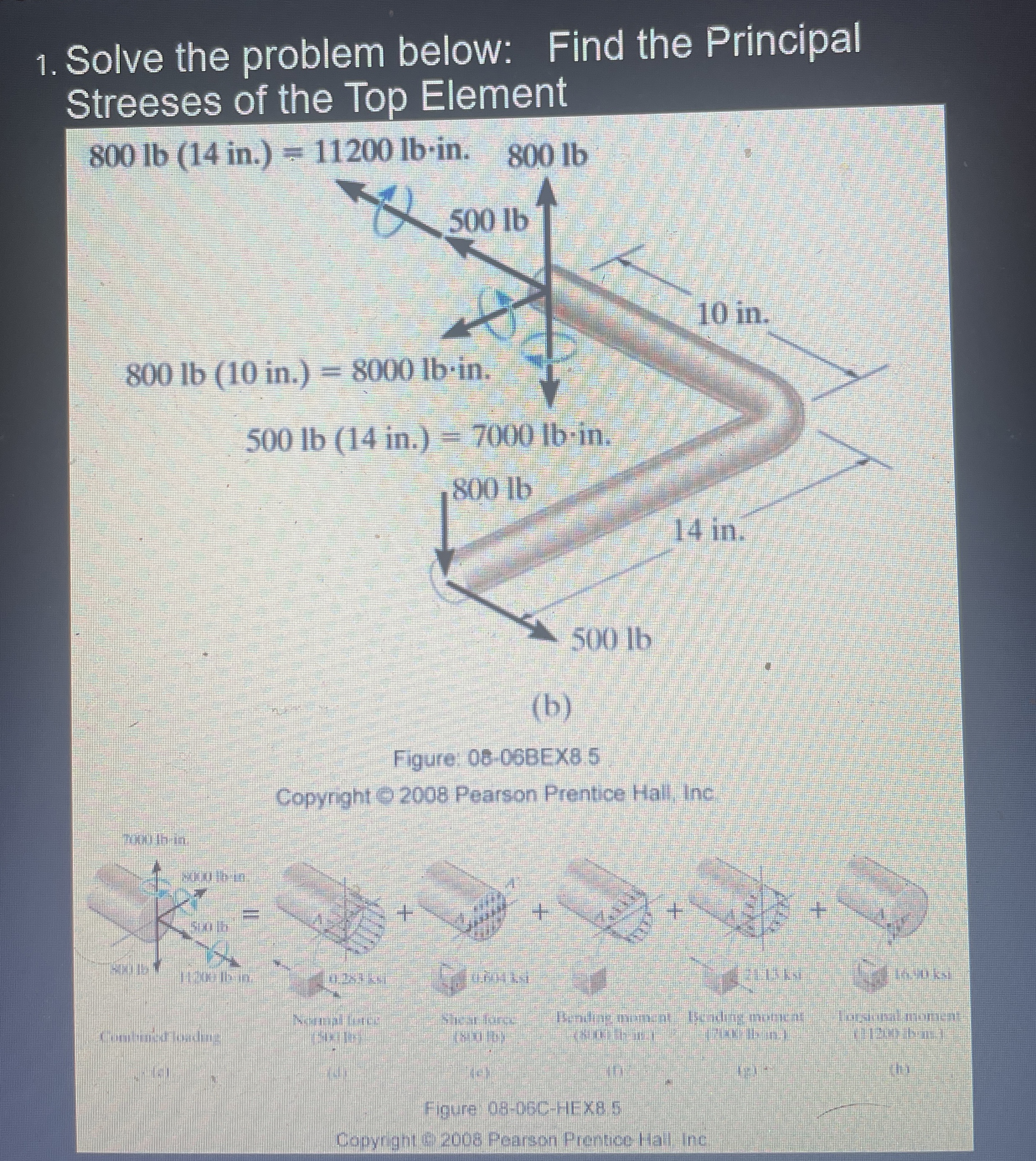 Find the orincipal stresses of the top element