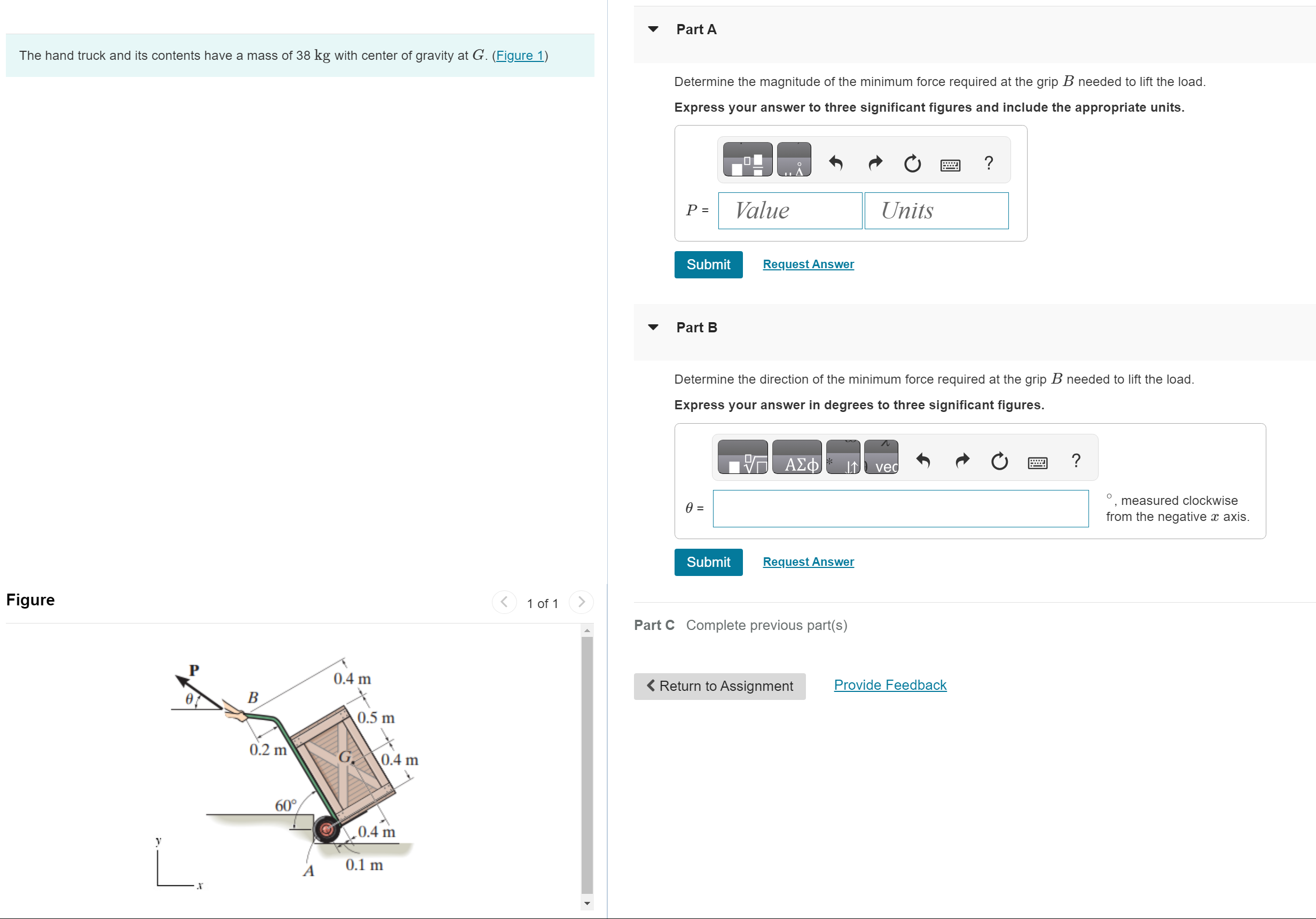 The hand truck and its contents have a mass of 3