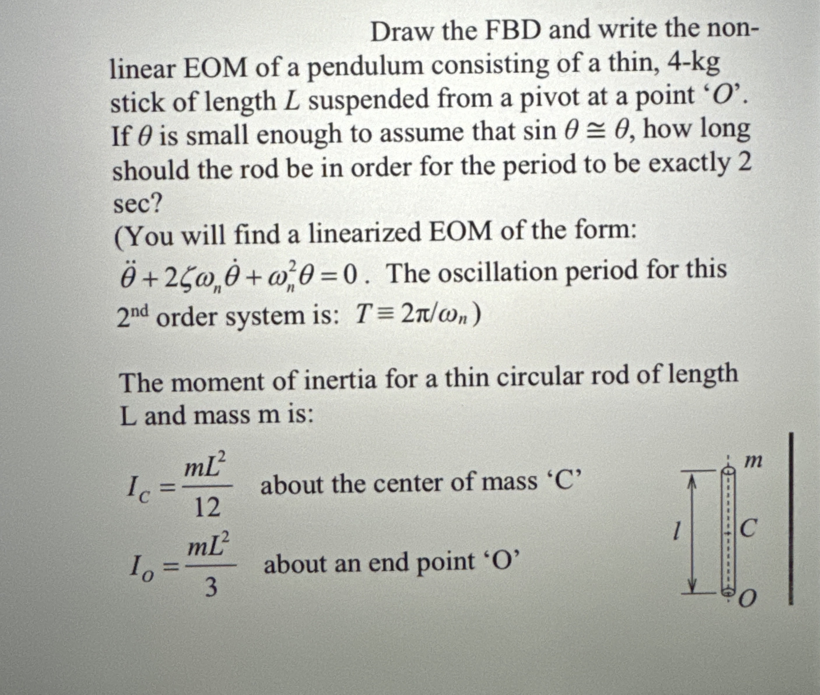 Draw the FBD and write the nonlinear EOM of a