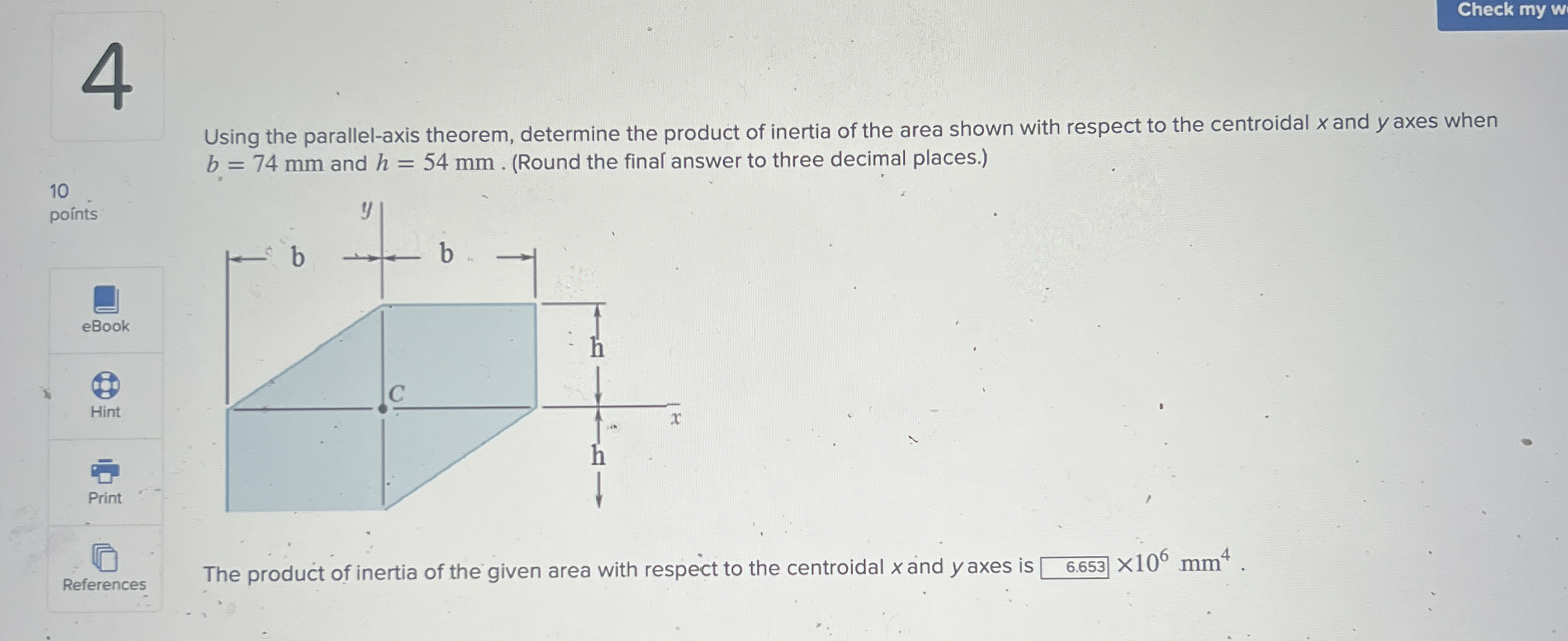 4 Check my w Using the parallel - axis theorem,