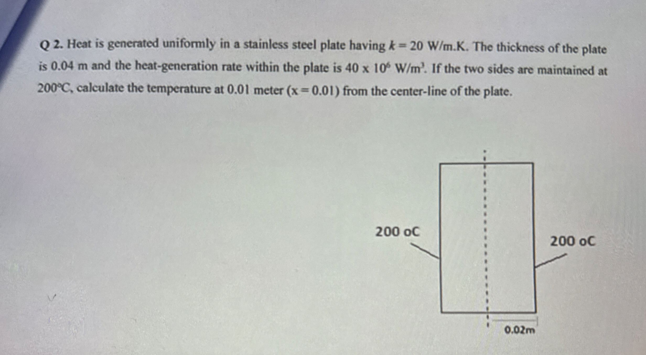 Q 2 . Heat is generated uniformly in a stainless