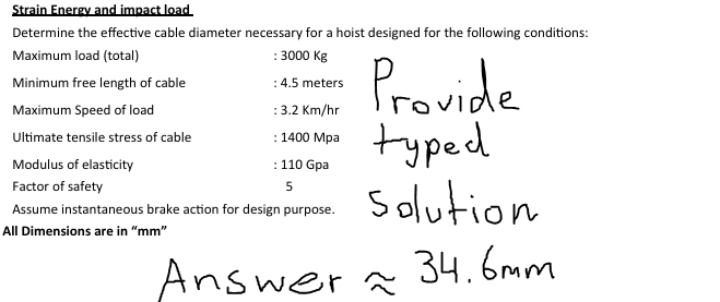 Strain Energy and impact load. Determine the