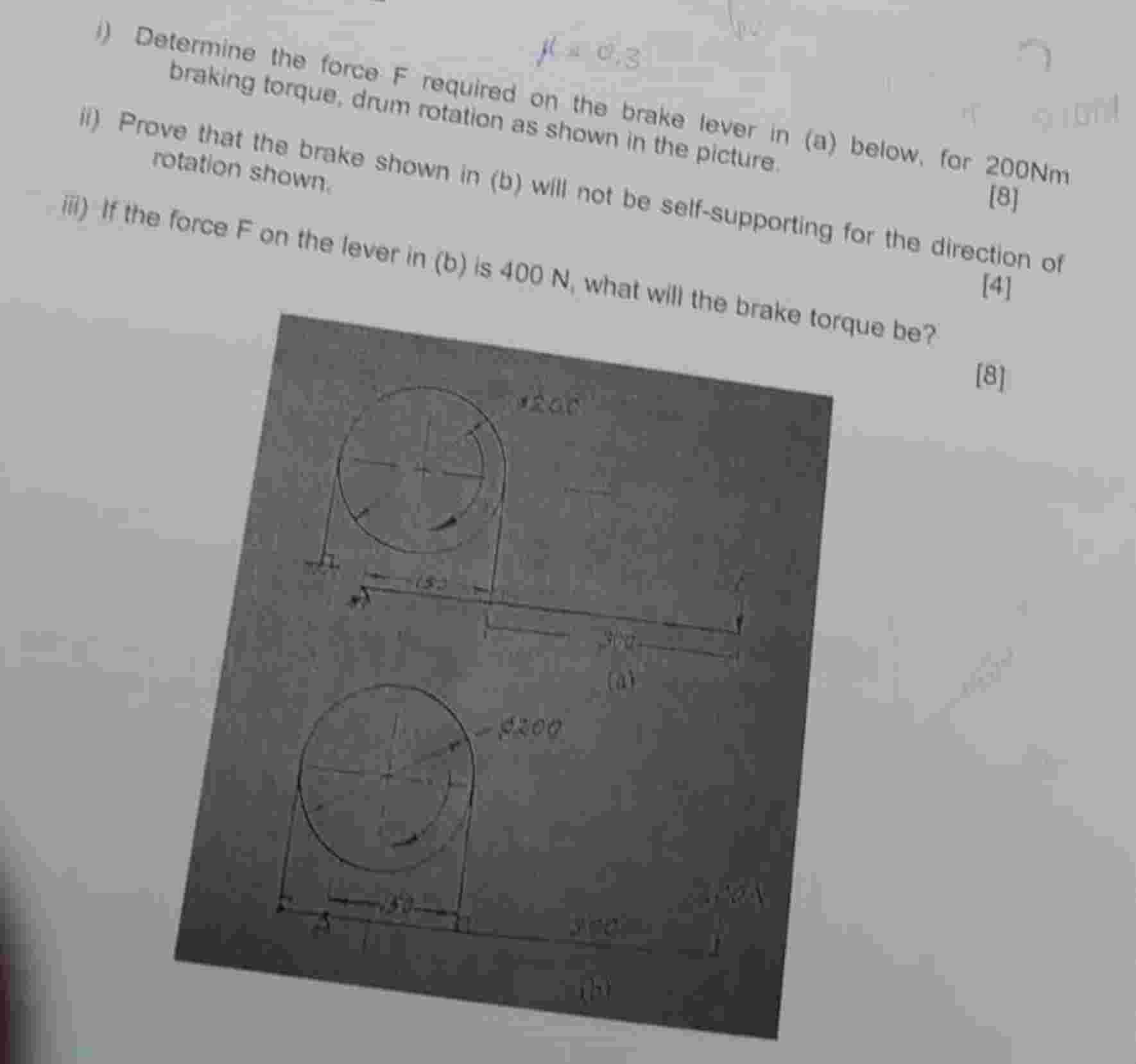 i ) Determine the force \ ( F \ ) required on the