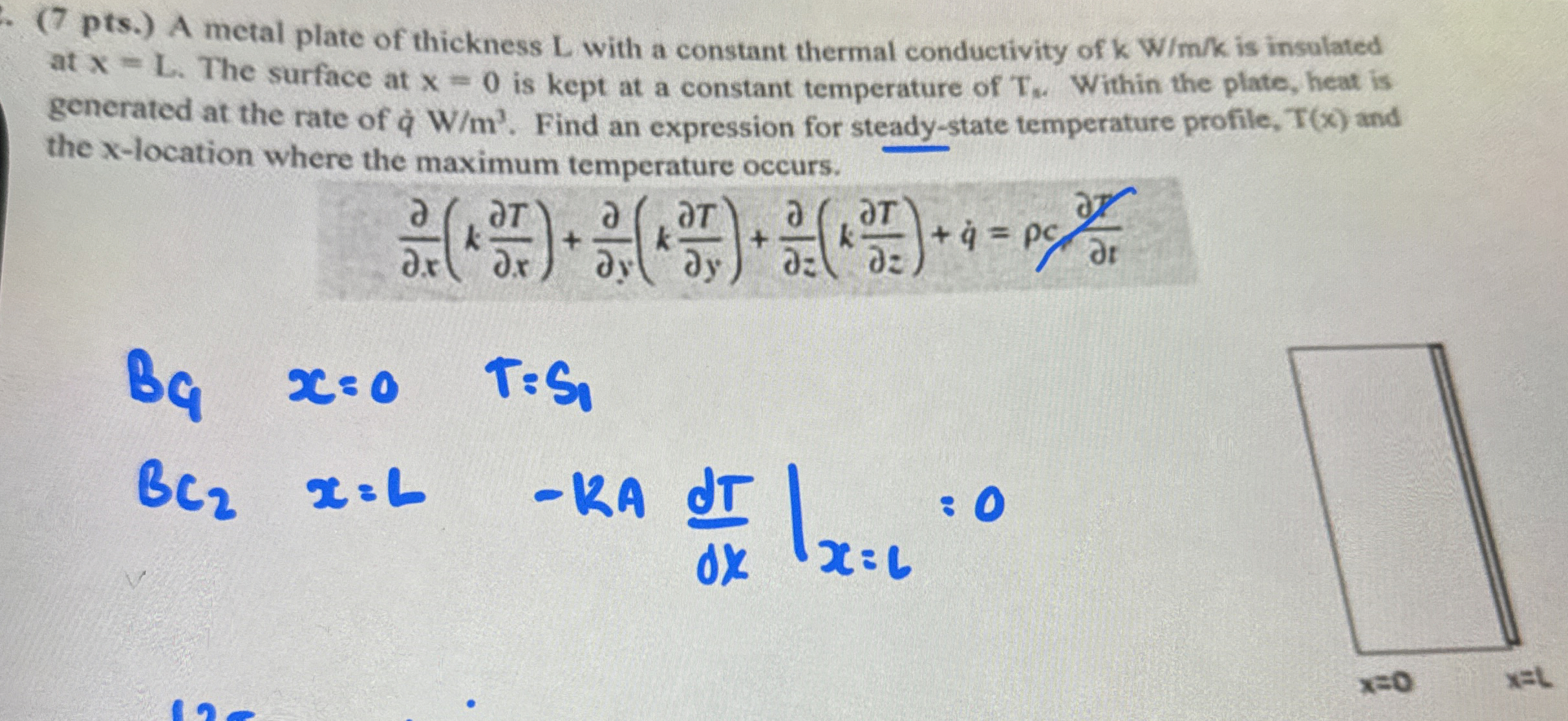 ( 7 pts . ) A metal plate of thickness L with a