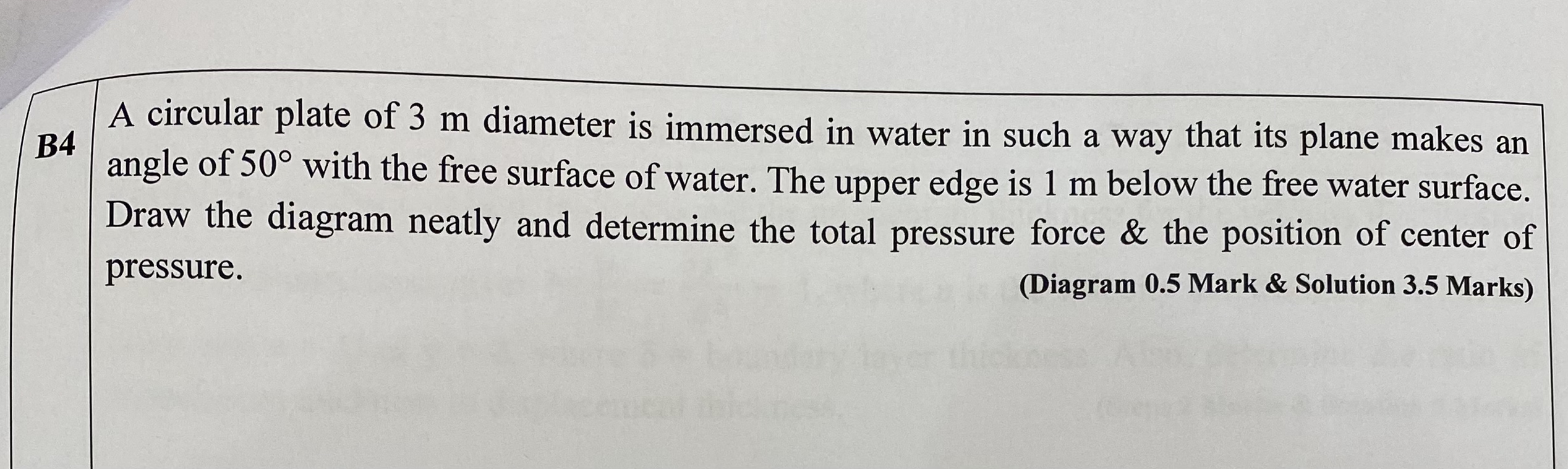 B 4 A circular plate of 3 m diameter is immersed