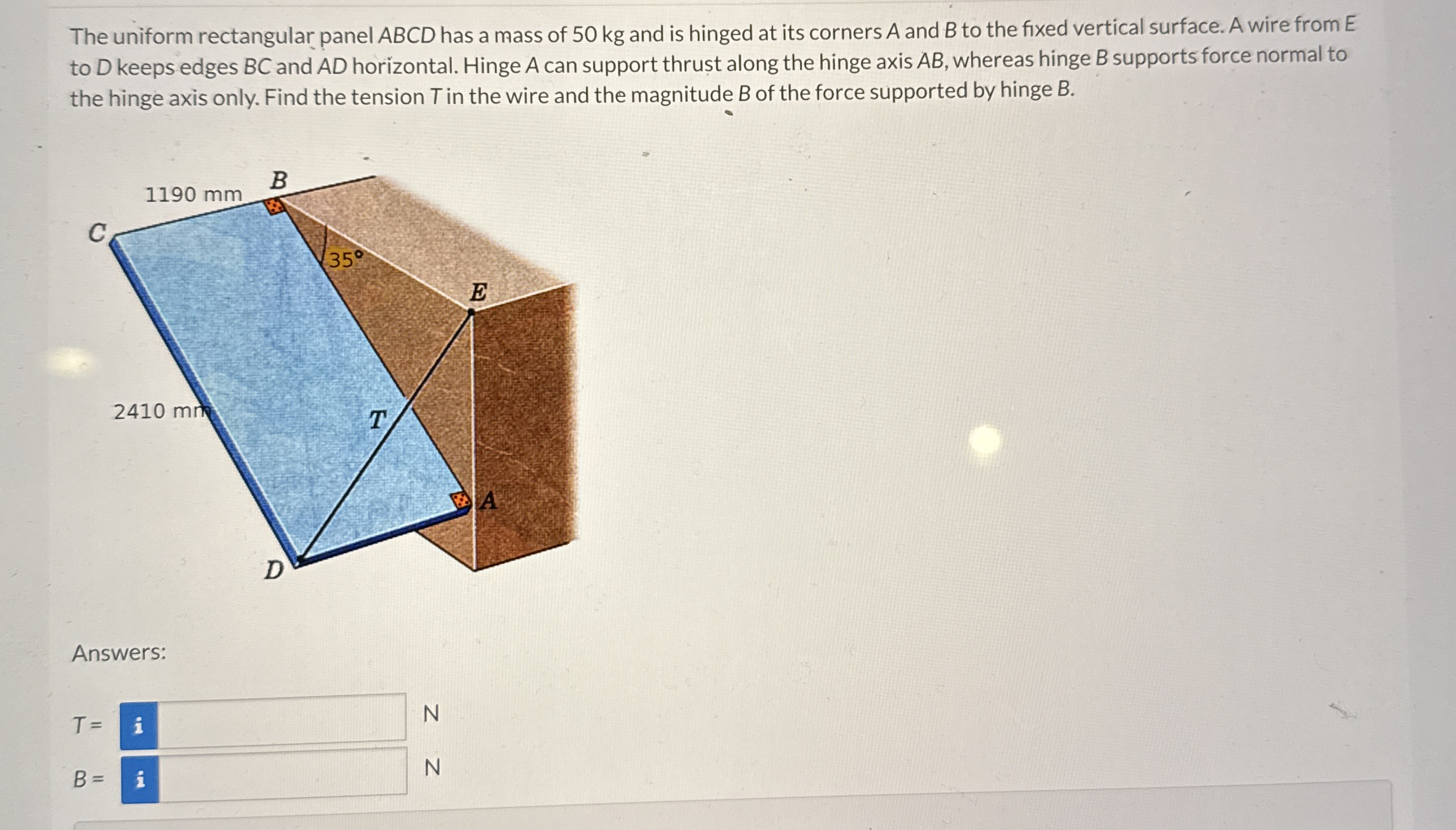 The uniform rectangular panel ABCD has a mass of