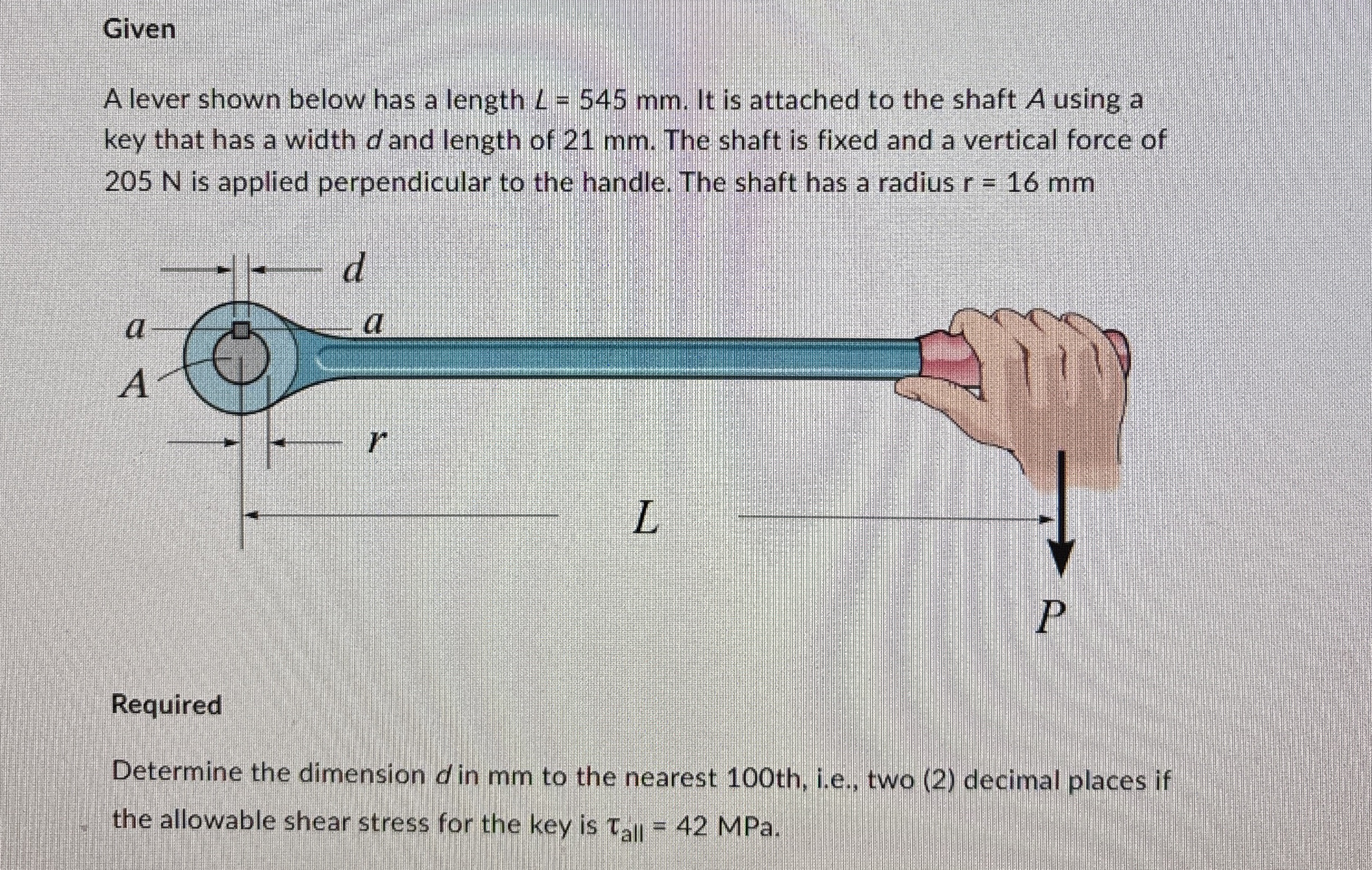 Given A lever shown below has a length L = 5 4 5