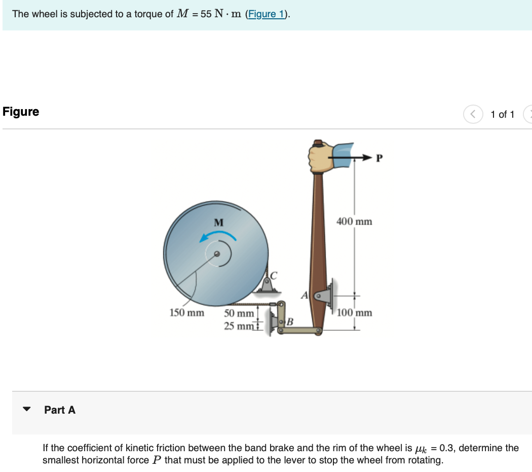 The wheel is subjected to a torque of M = 5 5 N *