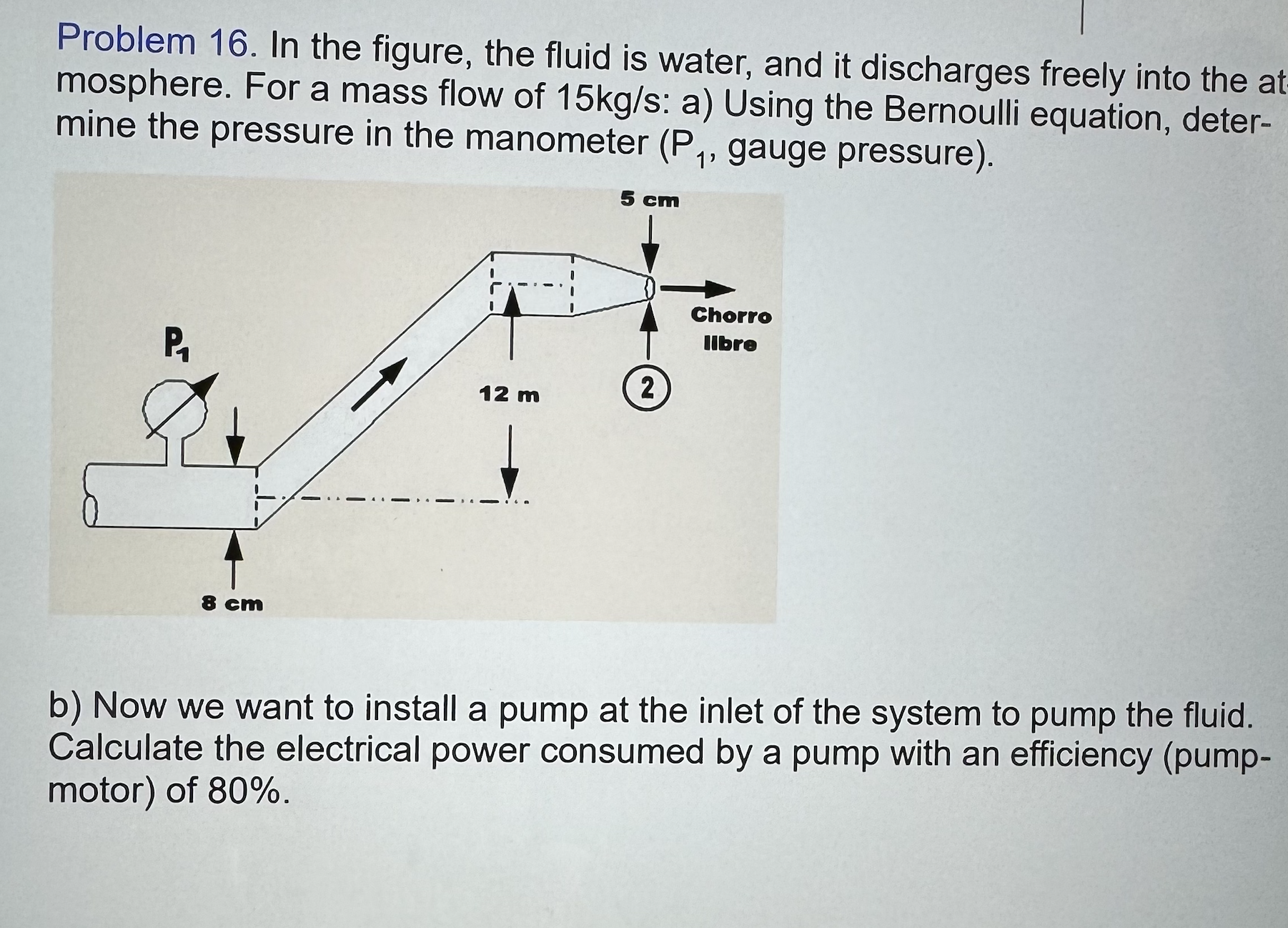 Problem 1 6 . In the figure, the fluid is water,