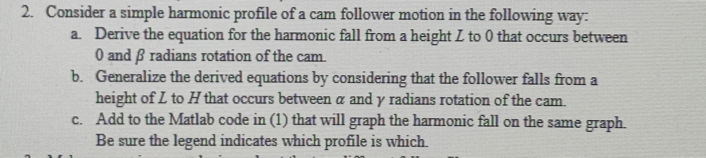 Consider a simple harmonic profile of a cam