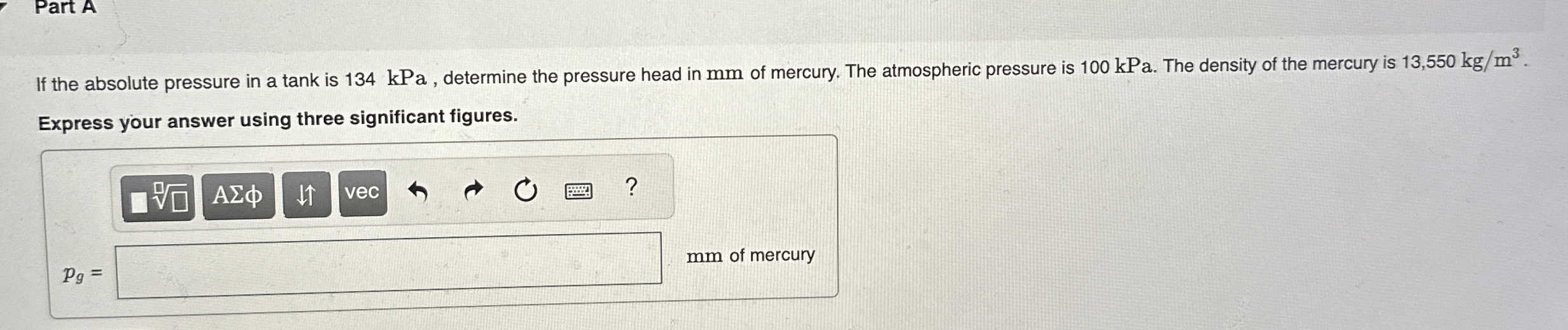 Part A If the absolute pressure in a tank is 1 3
