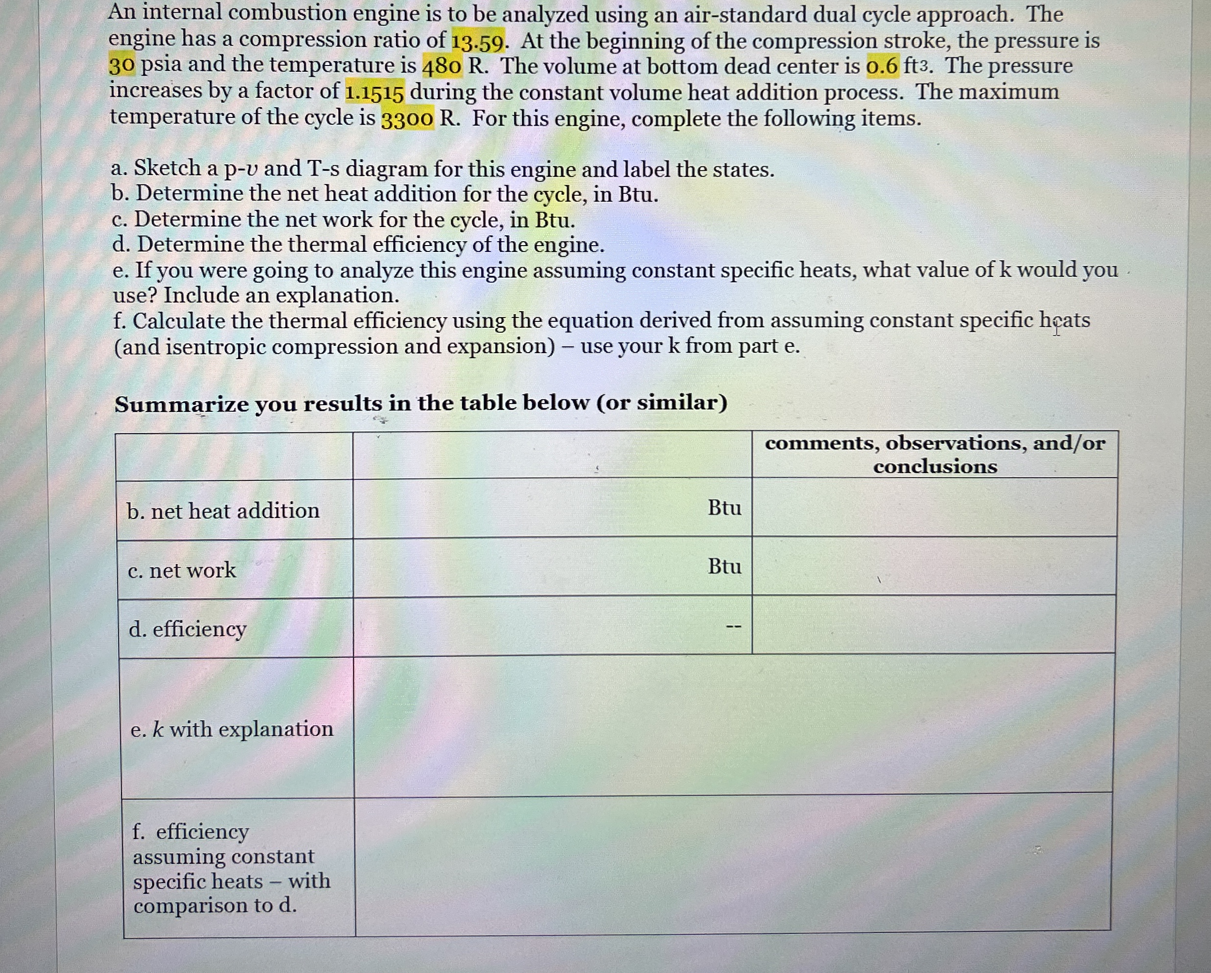 An internal combustion engine is to be analyzed